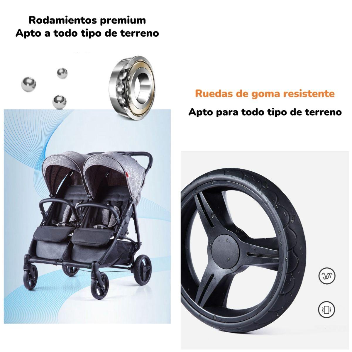 Coche Doble De Paseo Marco Aluminio Liviano Gris LuBabycas-6