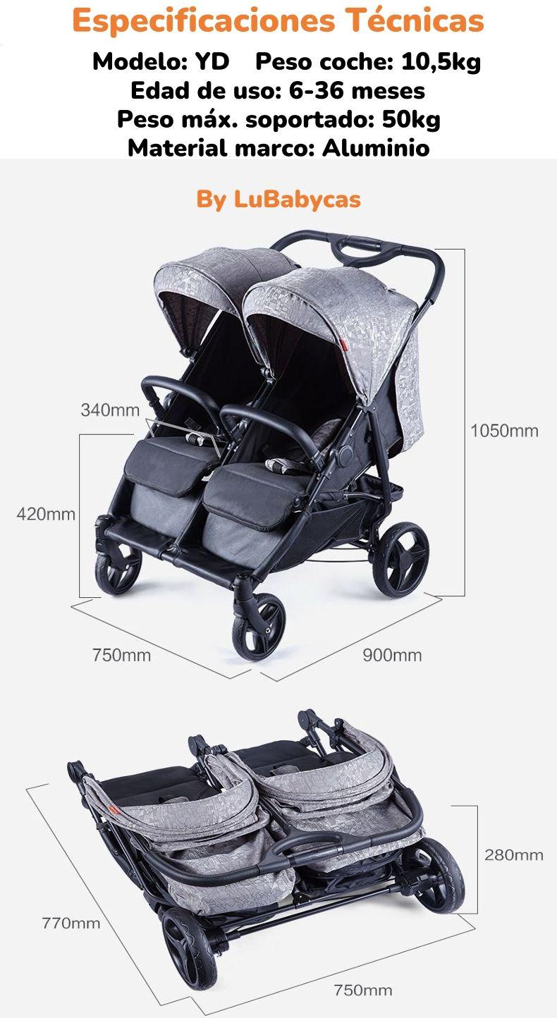 Coche Doble De Paseo Marco Aluminio Liviano Gris LuBabycas-7