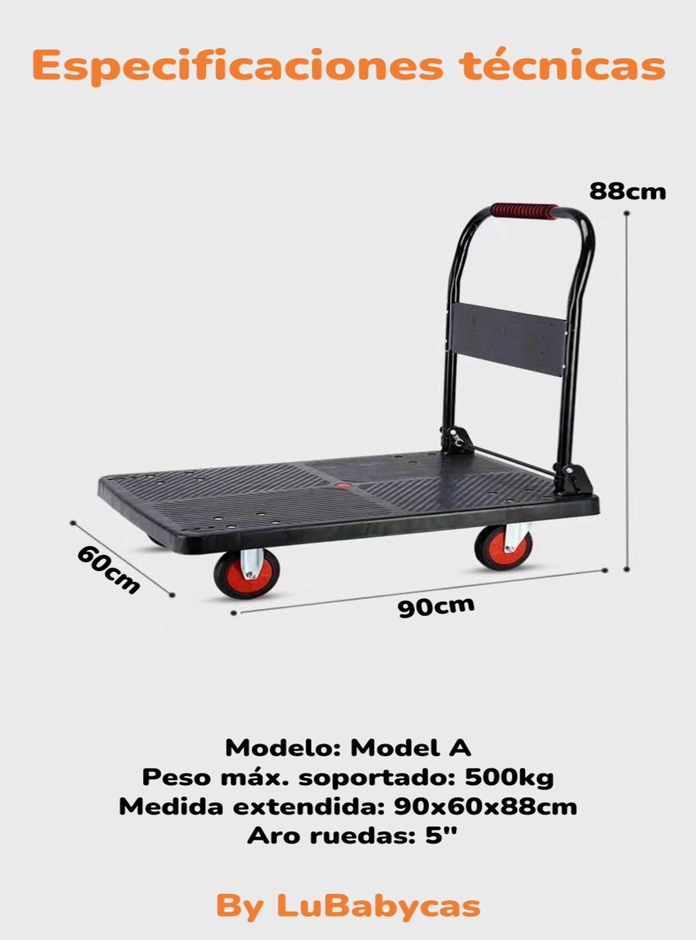 Carro De Carga Plegable Plataforma 500KG 90x60cm LuBabycas-8