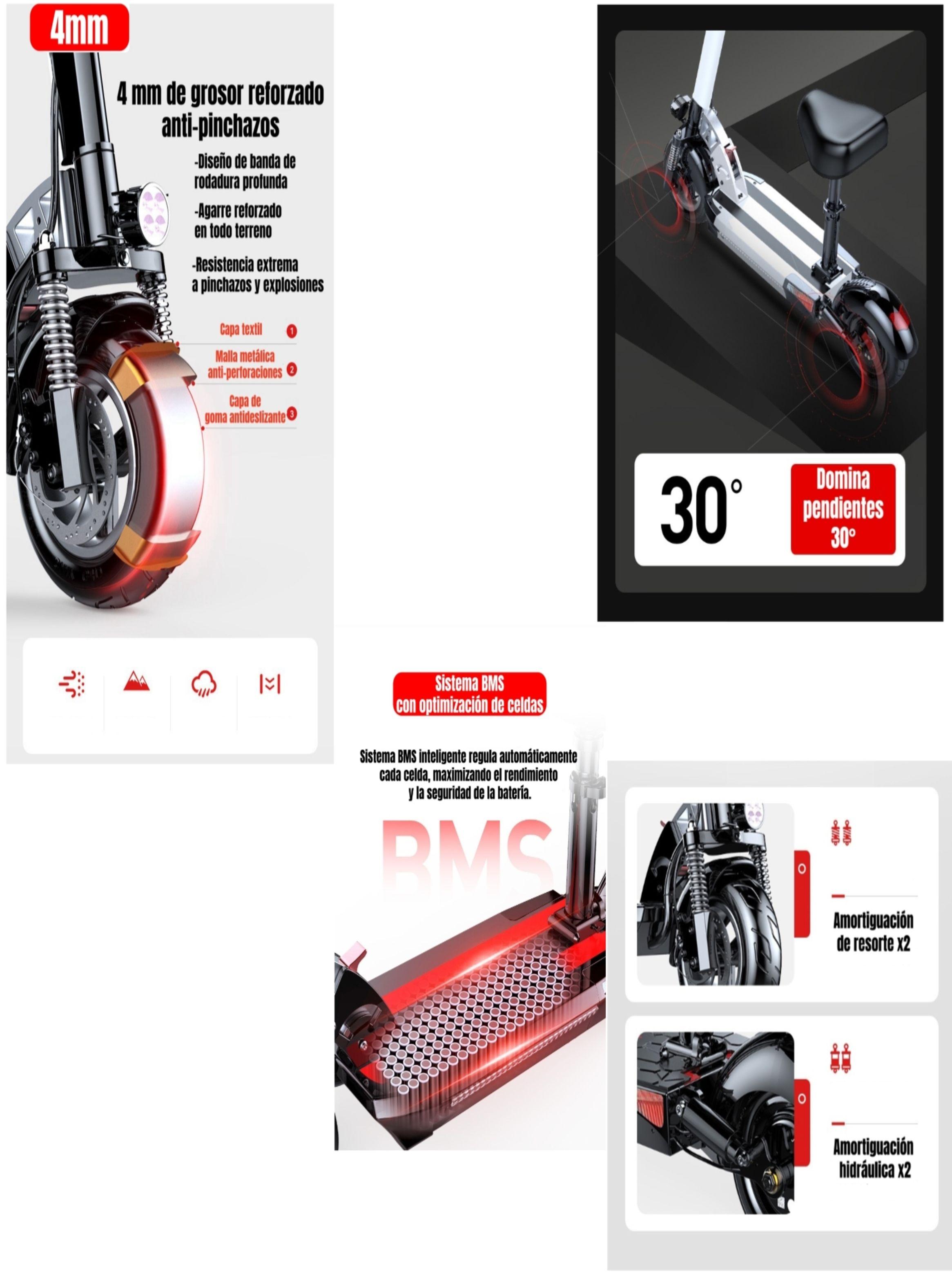 Scooter Adulto Eléctrico Flash 48V 500W 80KM Aluminio Negro-2