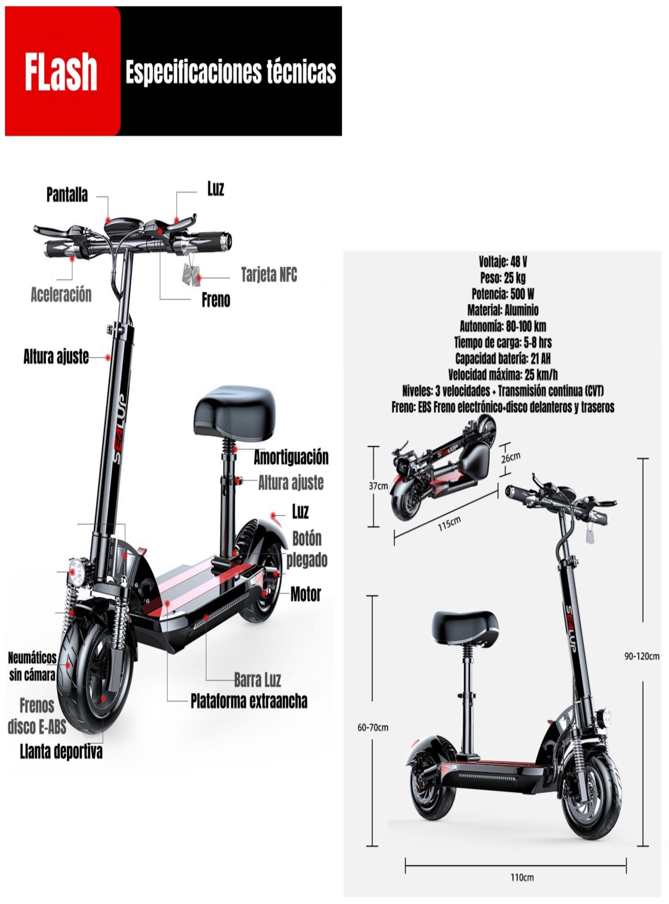 Scooter Adulto Eléctrico Flash 48V 500W 80KM Aluminio Negro-7
