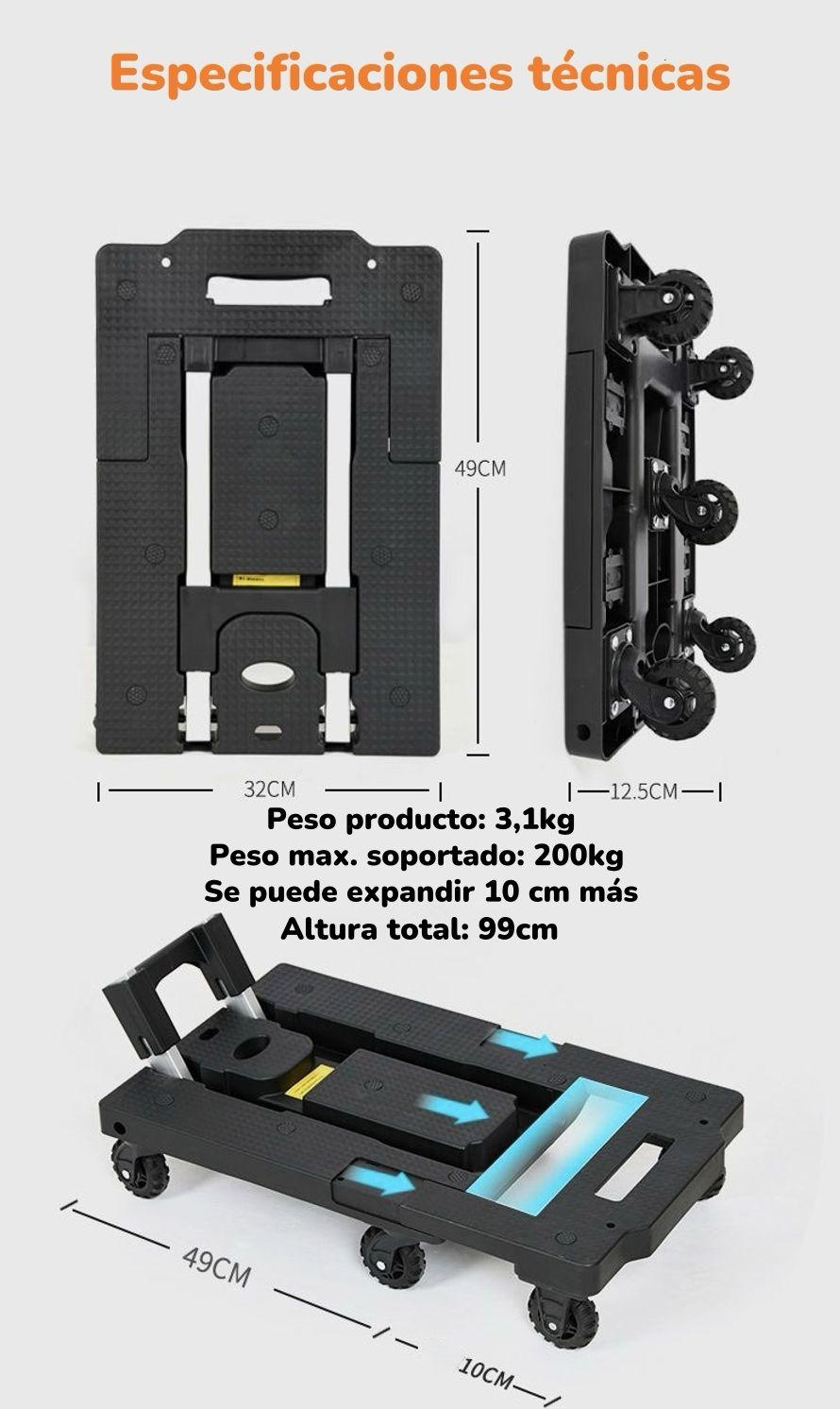 Carro De Carga Plegable Expandible Con Accesorios LuBabycas-7