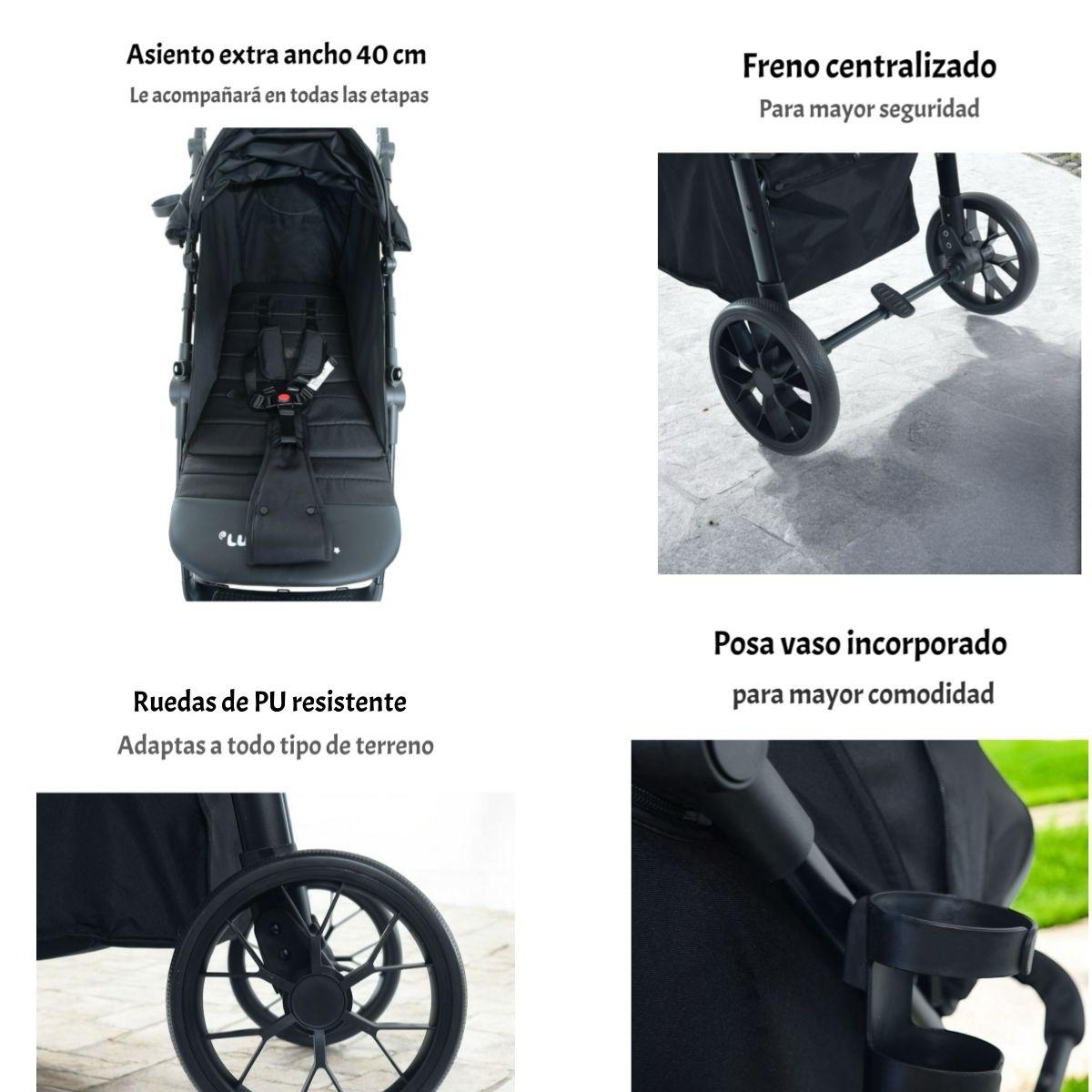 Coche De Paseo Con Posa Vaso 4 Años Iron Negro LuBabycas-3