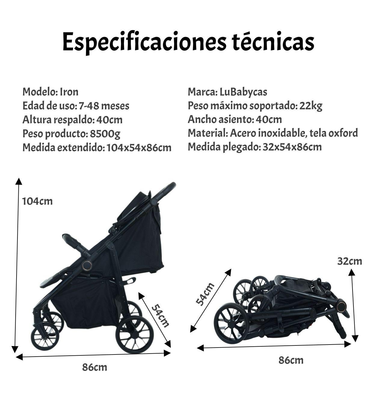 Coche De Paseo Con Posa Vaso 4 Años Iron Negro LuBabycas-7