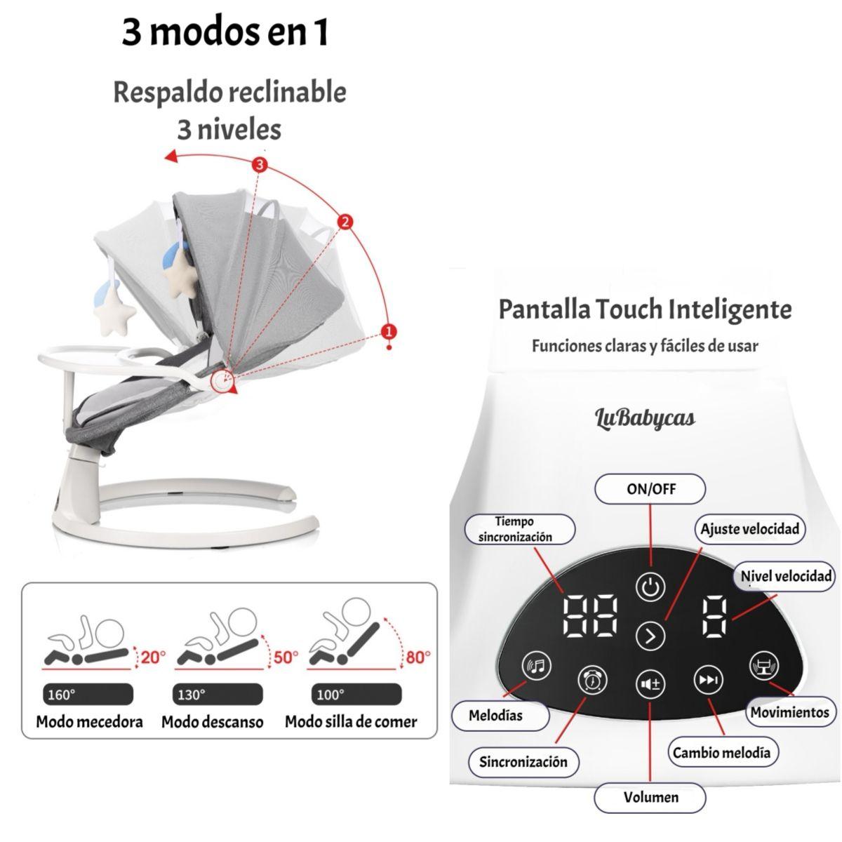 Mecedora Eléctrica 2 En 1 Bluetooth Yoya Gris LuBabycas-2