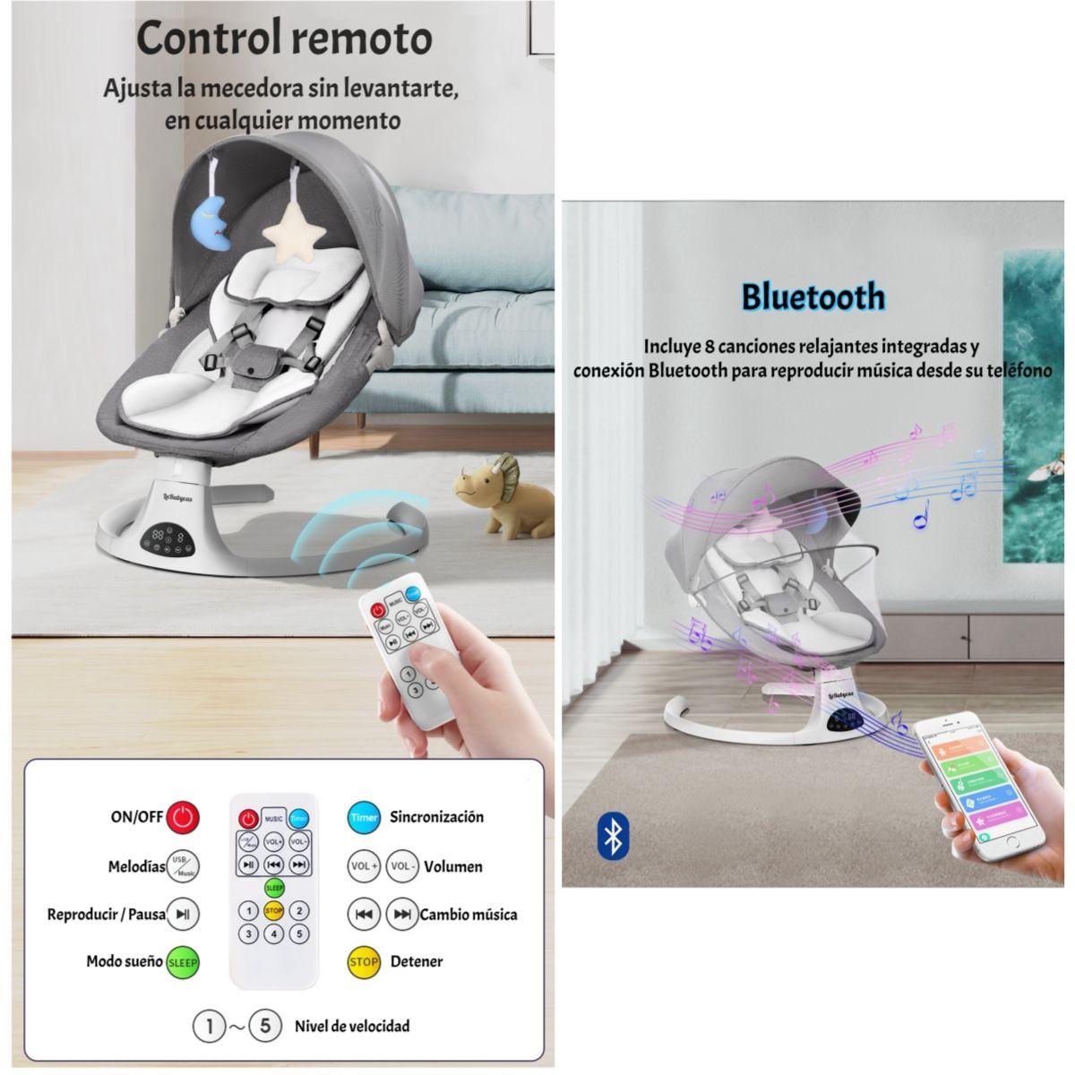 Mecedora Eléctrica 2 En 1 Bluetooth Yoya Gris LuBabycas-3