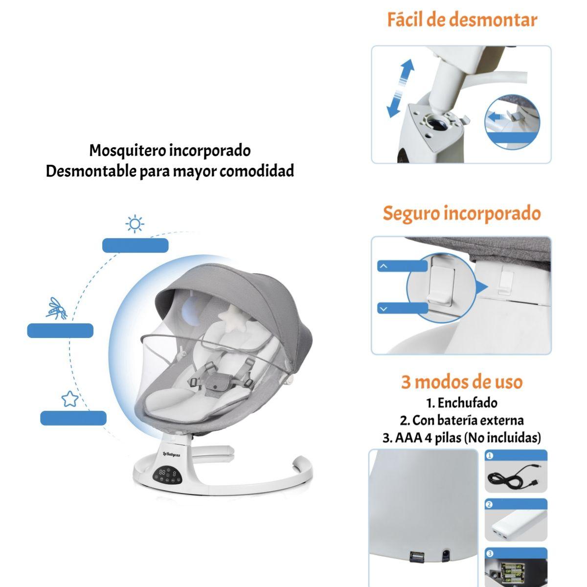Mecedora Eléctrica 2 En 1 Bluetooth Yoya Gris LuBabycas-6
