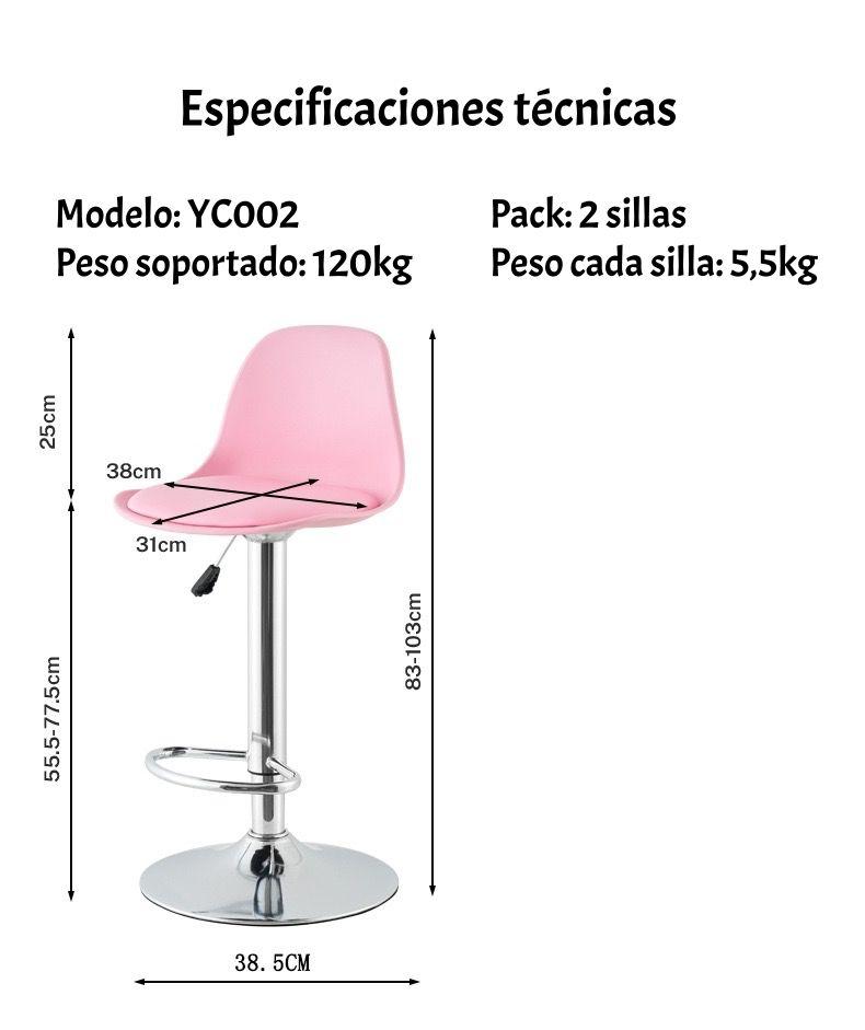 Pack 2 Sillas Piso Bar Negras Altura Regulable Con Respaldo-7