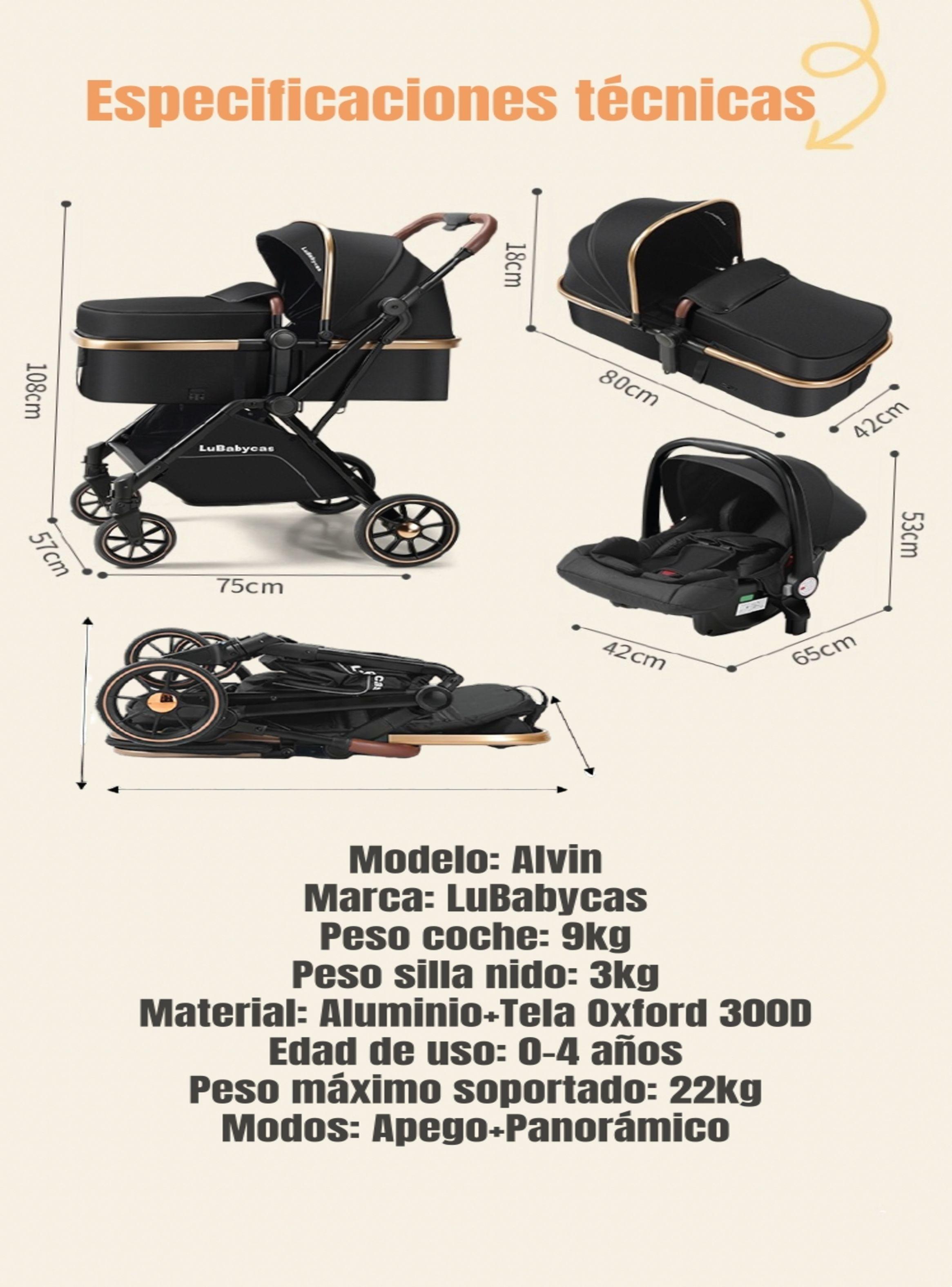 Coche Travel System 0-4 Años Aluminio Alvin Negro LuBabycas-8