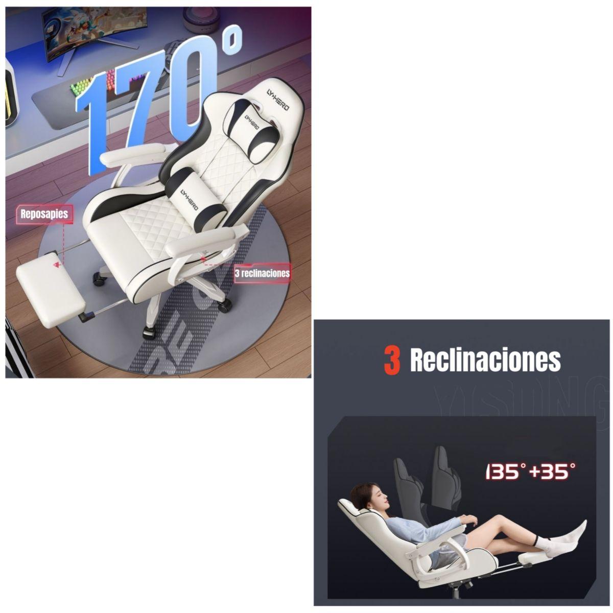 Silla Gamer Ergonómica Reclinable Con Reposapies Negra-4