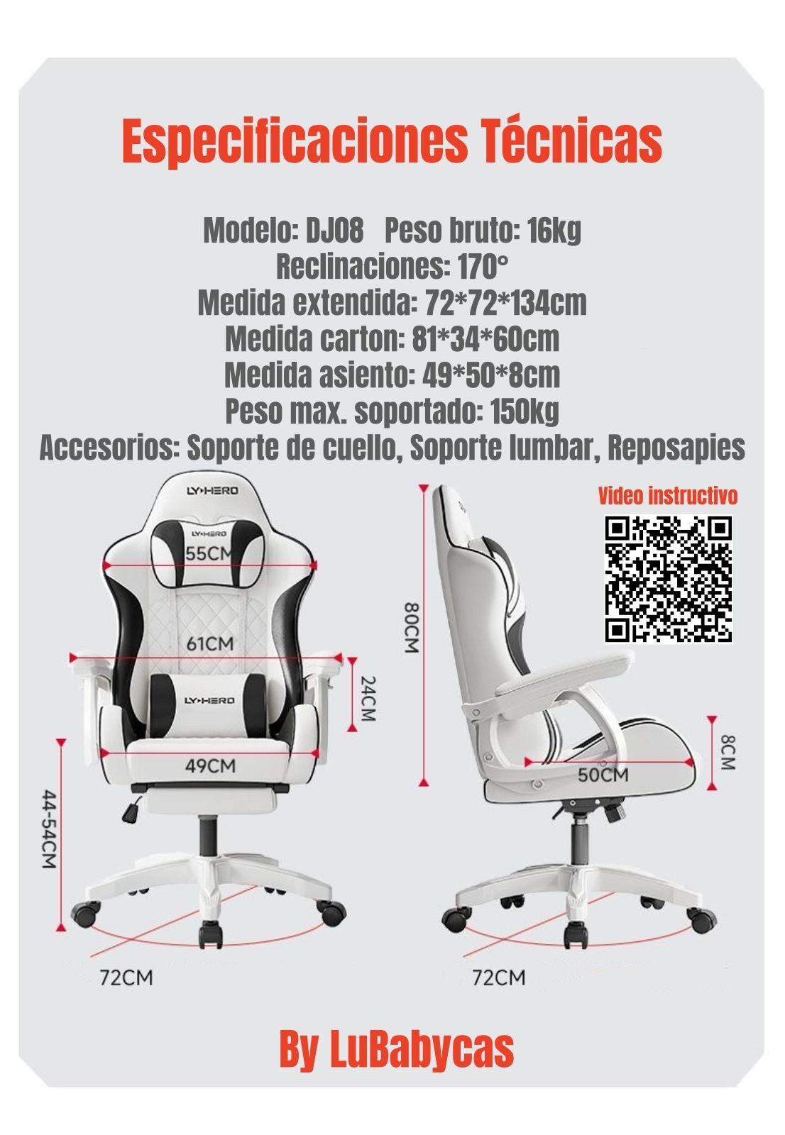 Silla Gamer Ergonómica Reclinable Con Reposapies Negra-7