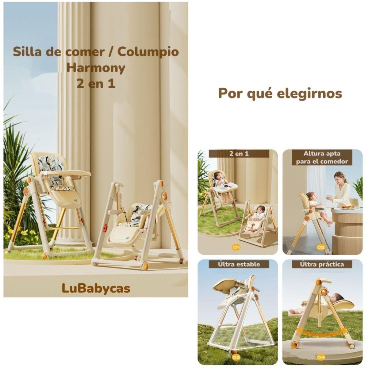 Silla De Comer Columpio 2 En 1 Con Protector Crema LuBabycas-1