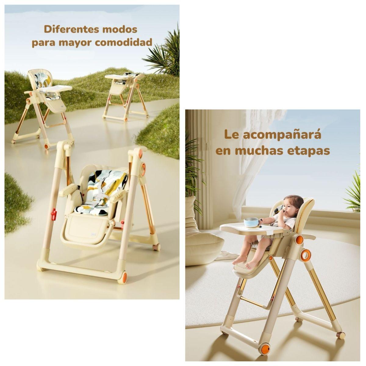 Silla De Comer Columpio 2 En 1 Con Protector Crema LuBabycas-2