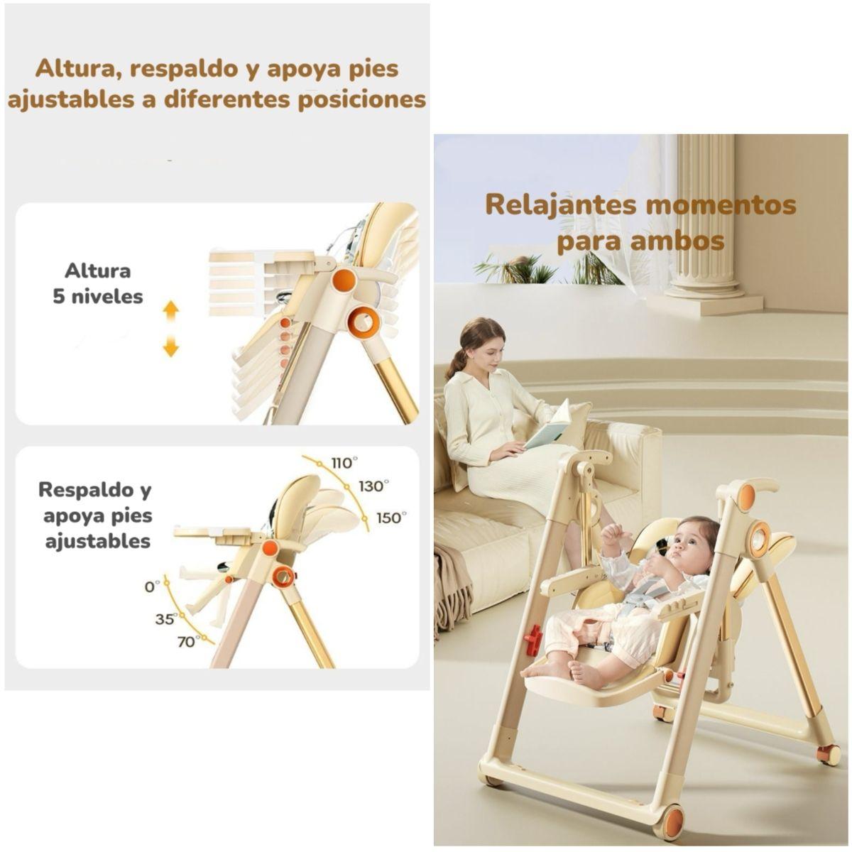 Silla De Comer Columpio 2 En 1 Con Protector Crema LuBabycas-3