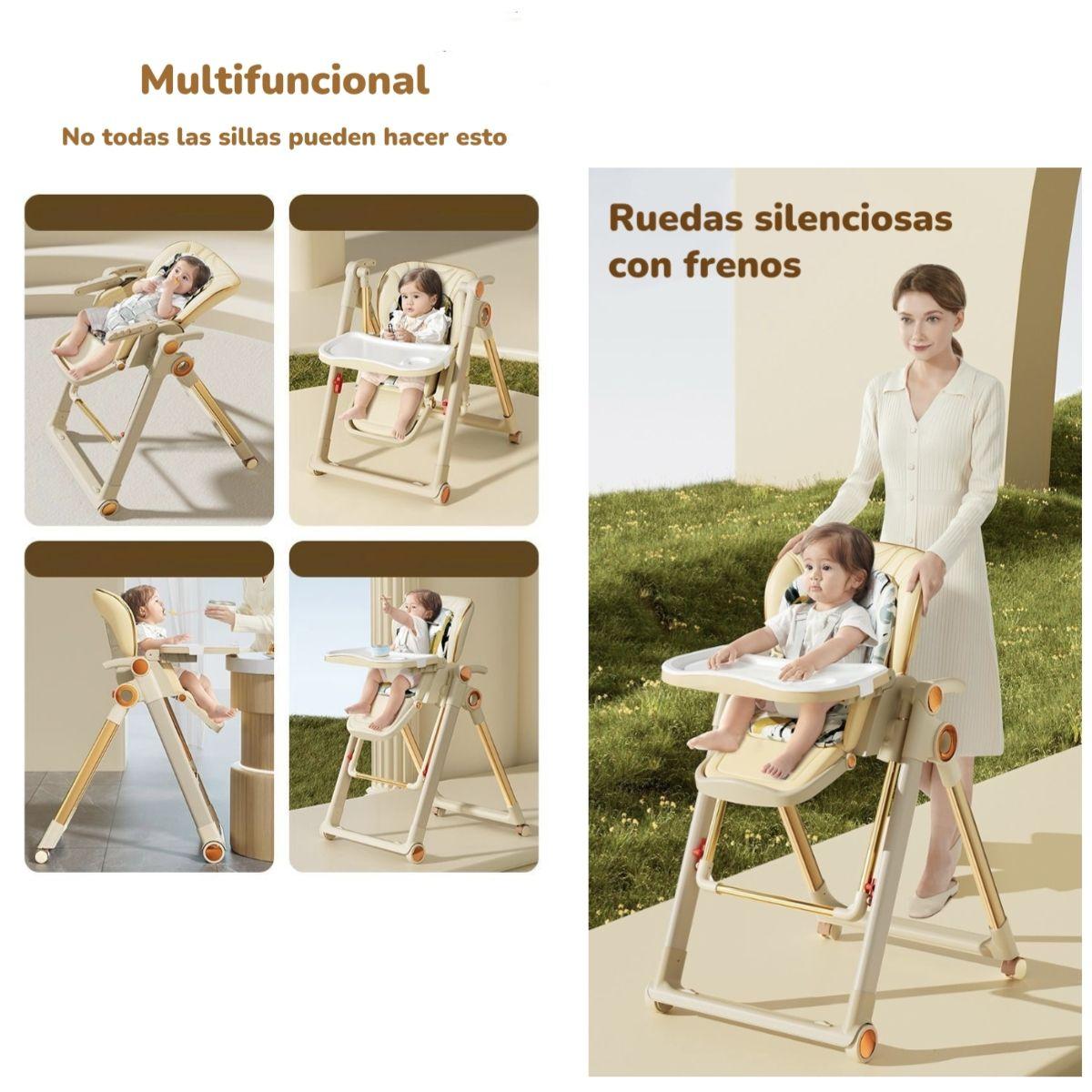 Silla De Comer Columpio 2 En 1 Con Protector Crema LuBabycas-4