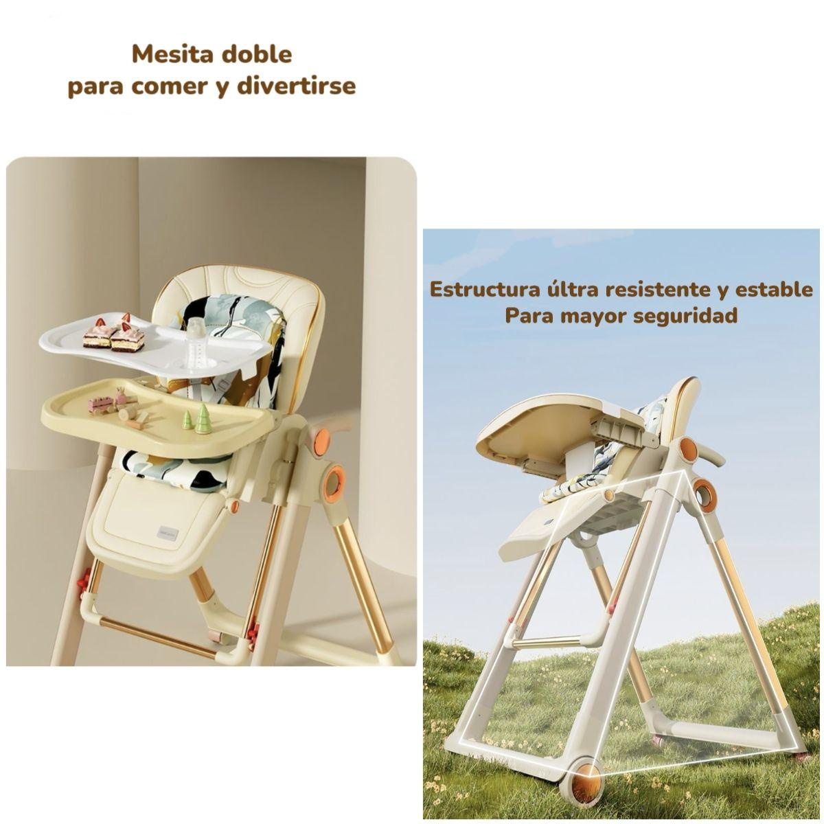 Silla De Comer Columpio 2 En 1 Con Protector Crema LuBabycas-5