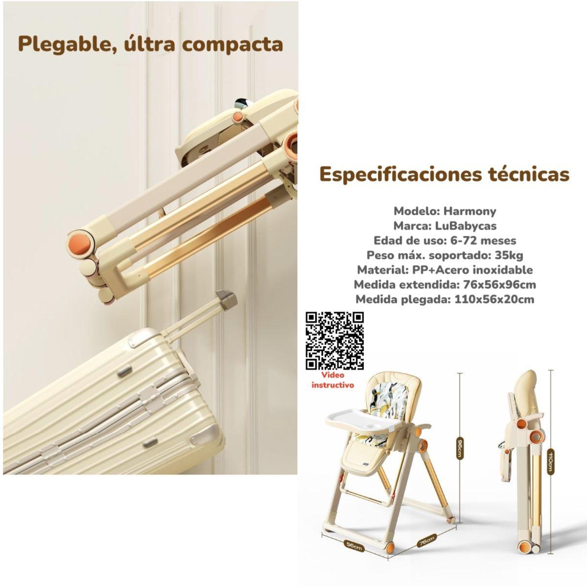 Silla De Comer Columpio 2 En 1 Con Protector Crema LuBabycas-7