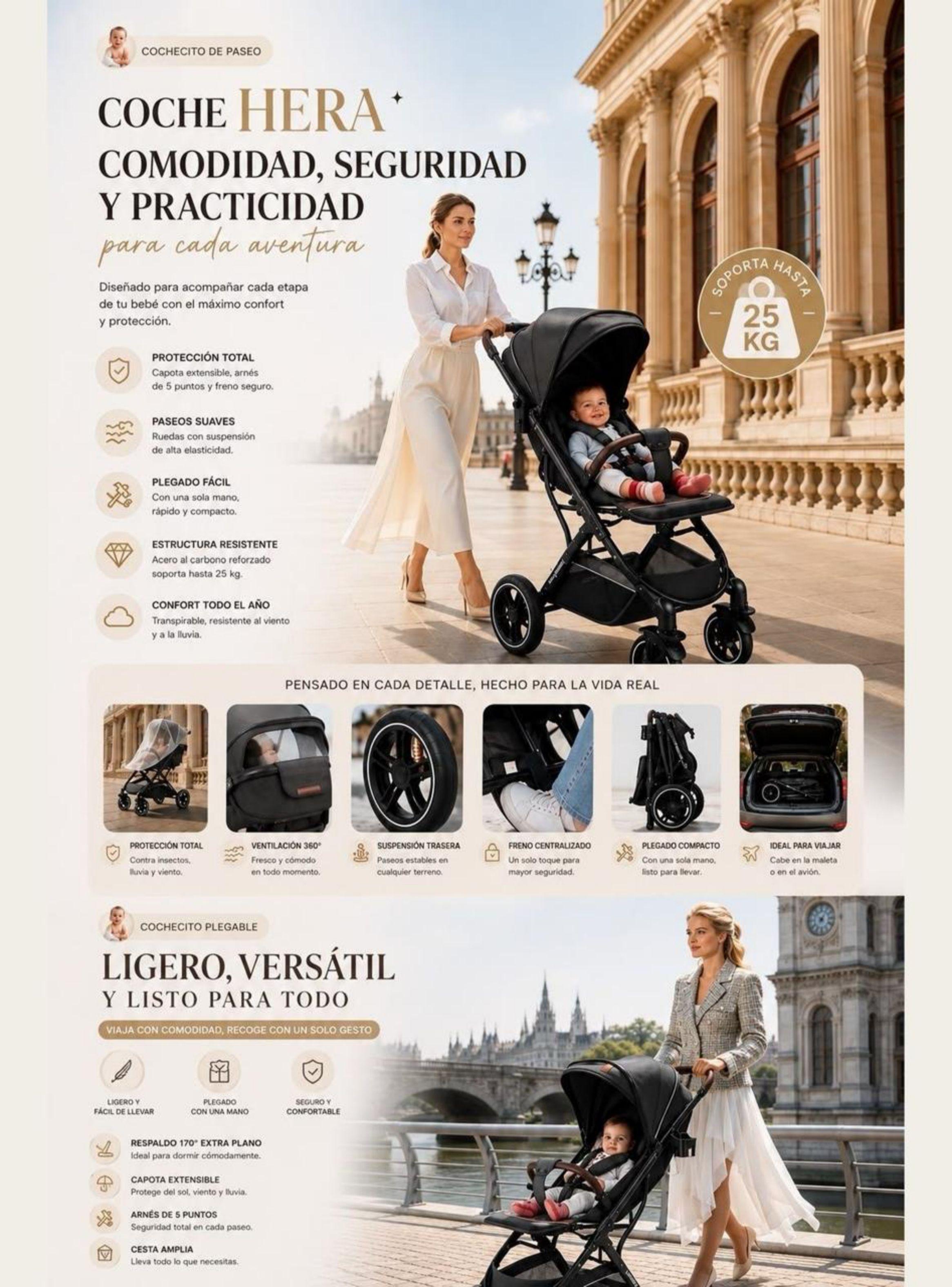 Coche de Paseo Bebé Con Cubre Pies Hera Negro LuBabycas-2