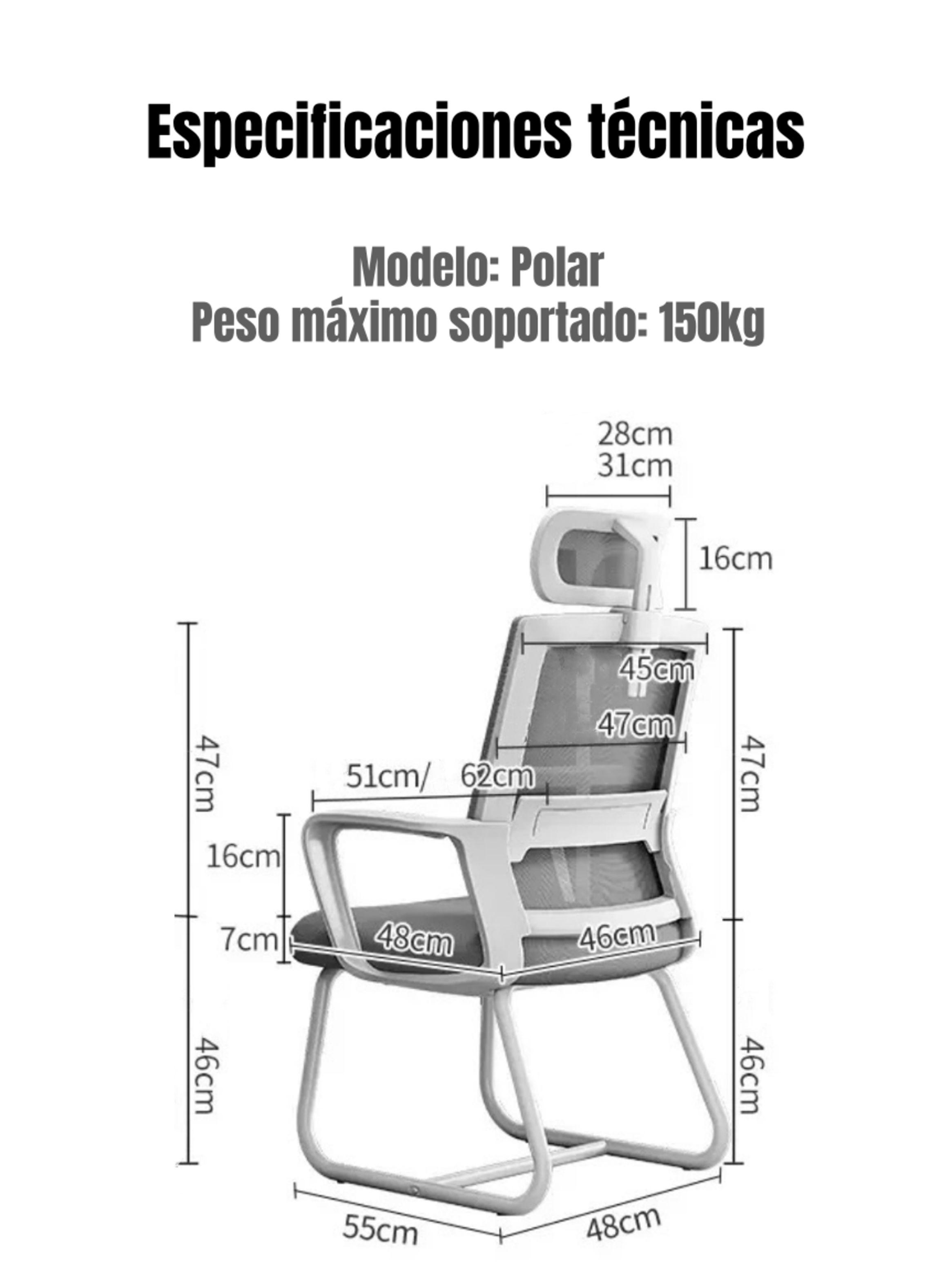 Silla De Escritorio Oficina Con Reposacabezas Polar Negra-8