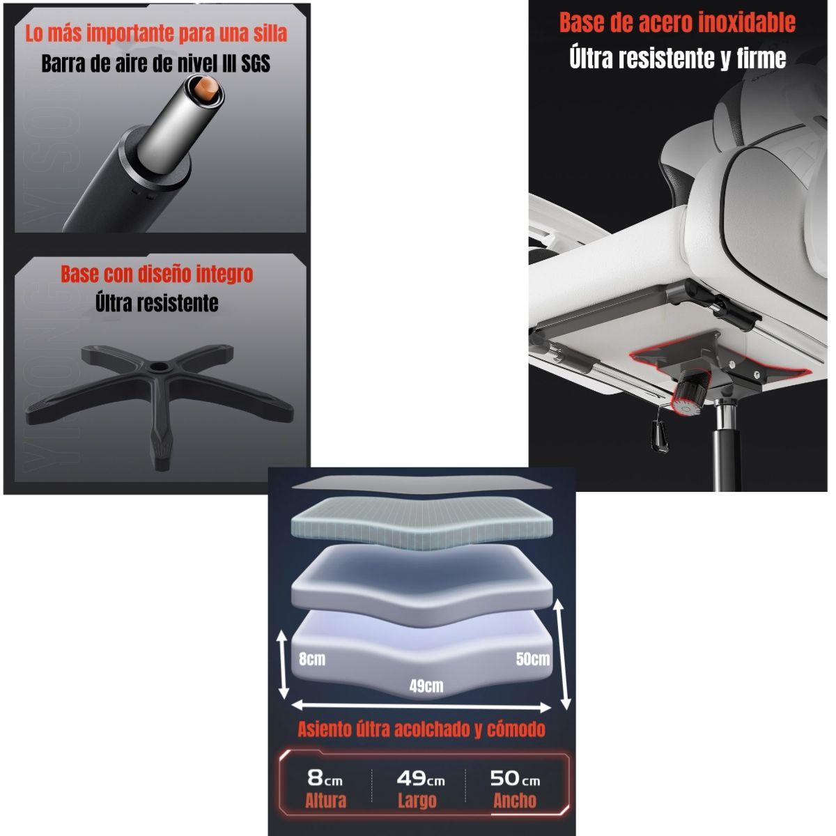 Silla Gamer Ergonómica Reclinable Con Reposapies Rosada-6