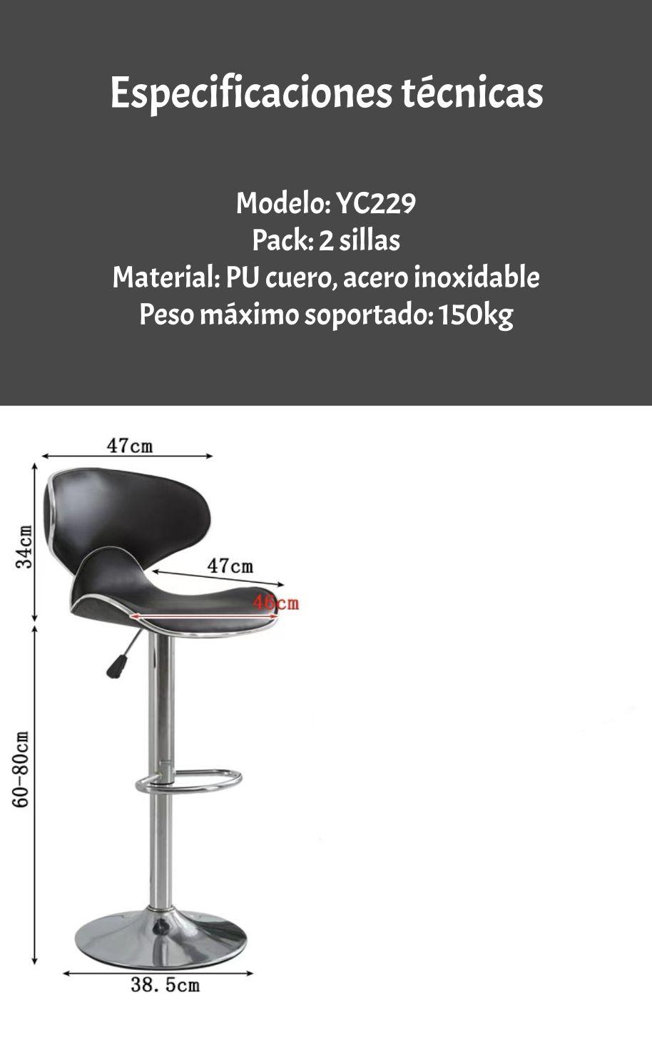 Pack 2 Sillas Piso Bar Premium Negras Altura Regulable YC229-7