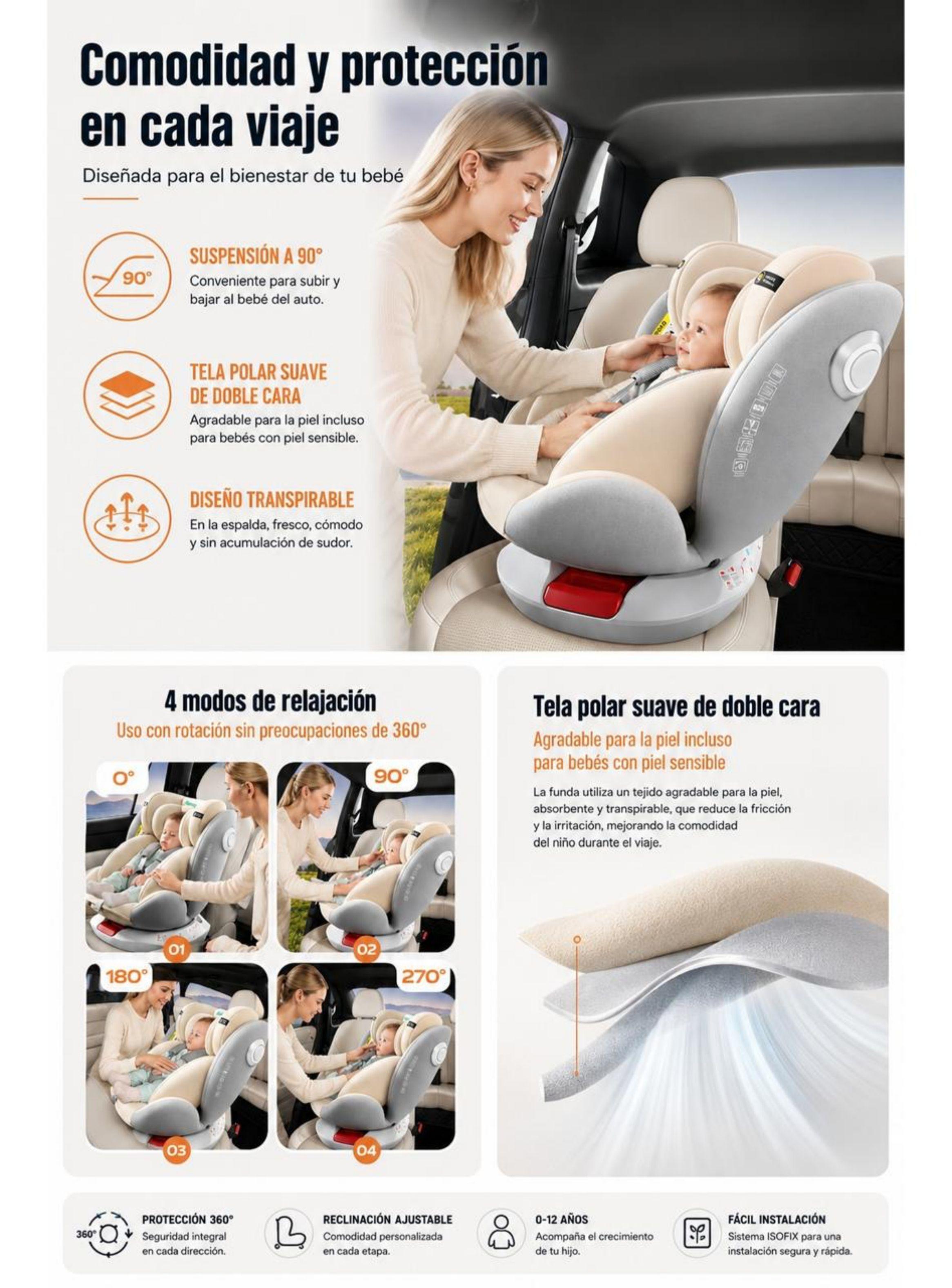 Silla de Auto Convertible 360° Isofix G406 Rosada LuBabycas-5