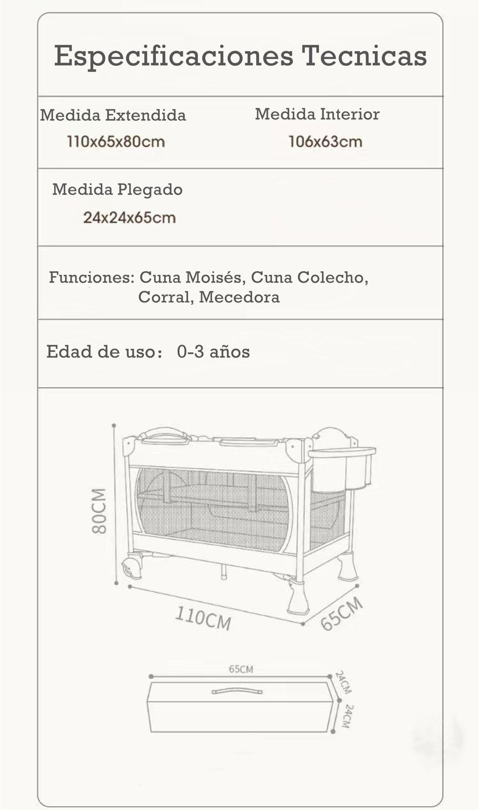 Cuna Colecho Corral Mecedora 4 En 1 Lubabycas Azul-7