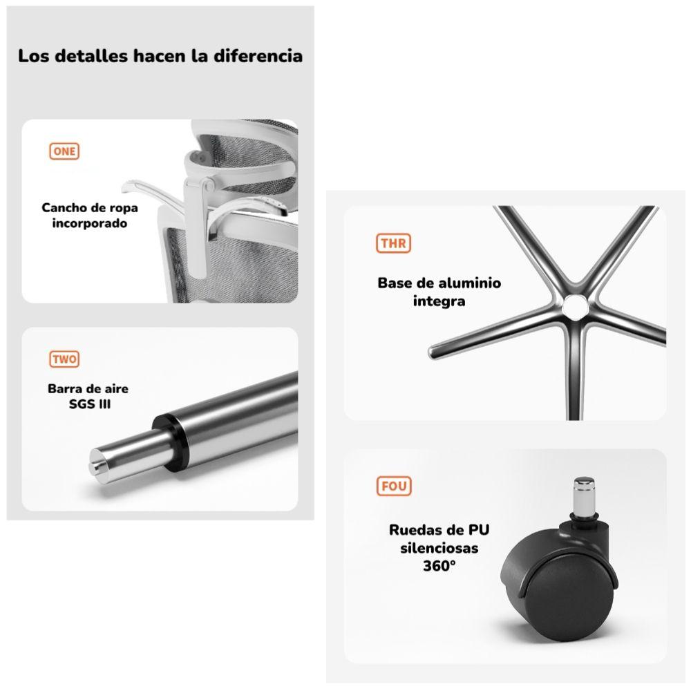 Silla De Escritorio Últra Premium E05 Gris LuBabycas-6