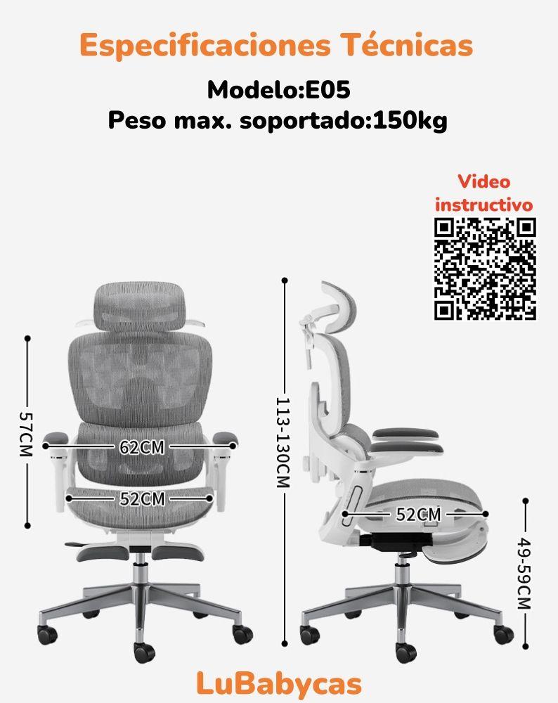 Silla De Escritorio Últra Premium E05 Gris LuBabycas-7