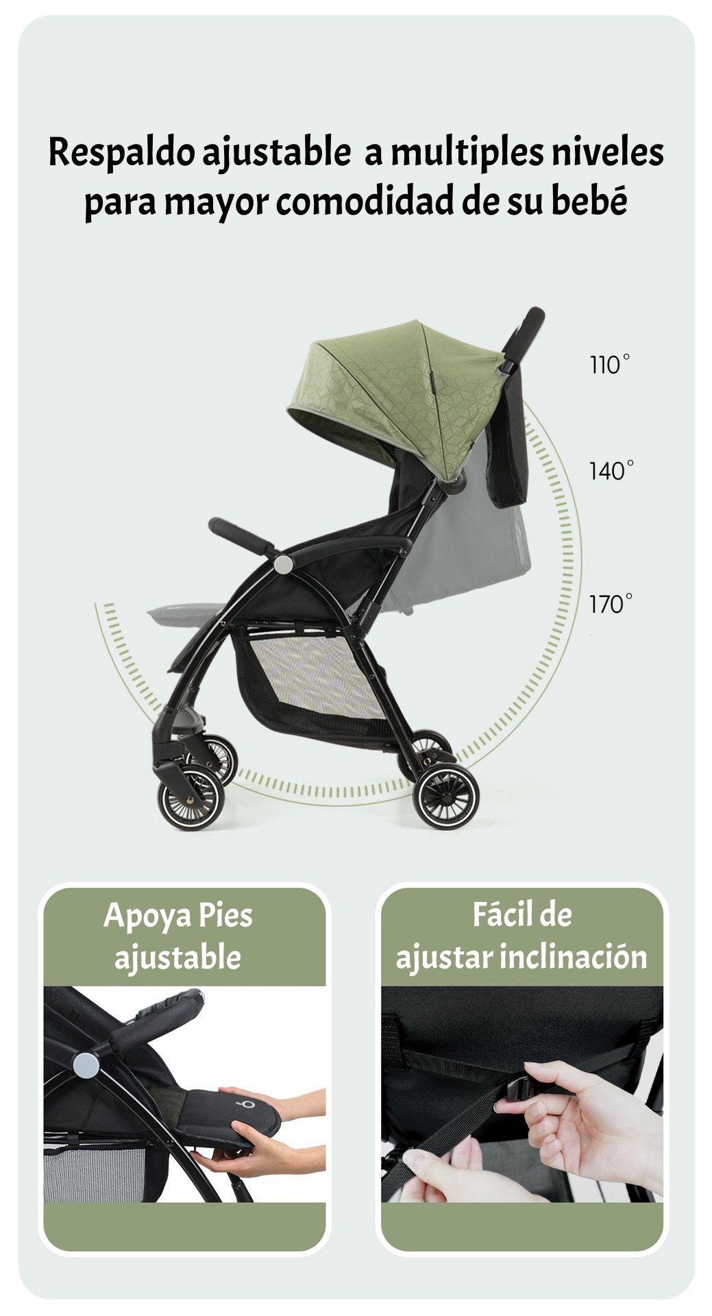 Coche De Paseo Últra Compacto Liviano Viena Verde LuBabycas-3