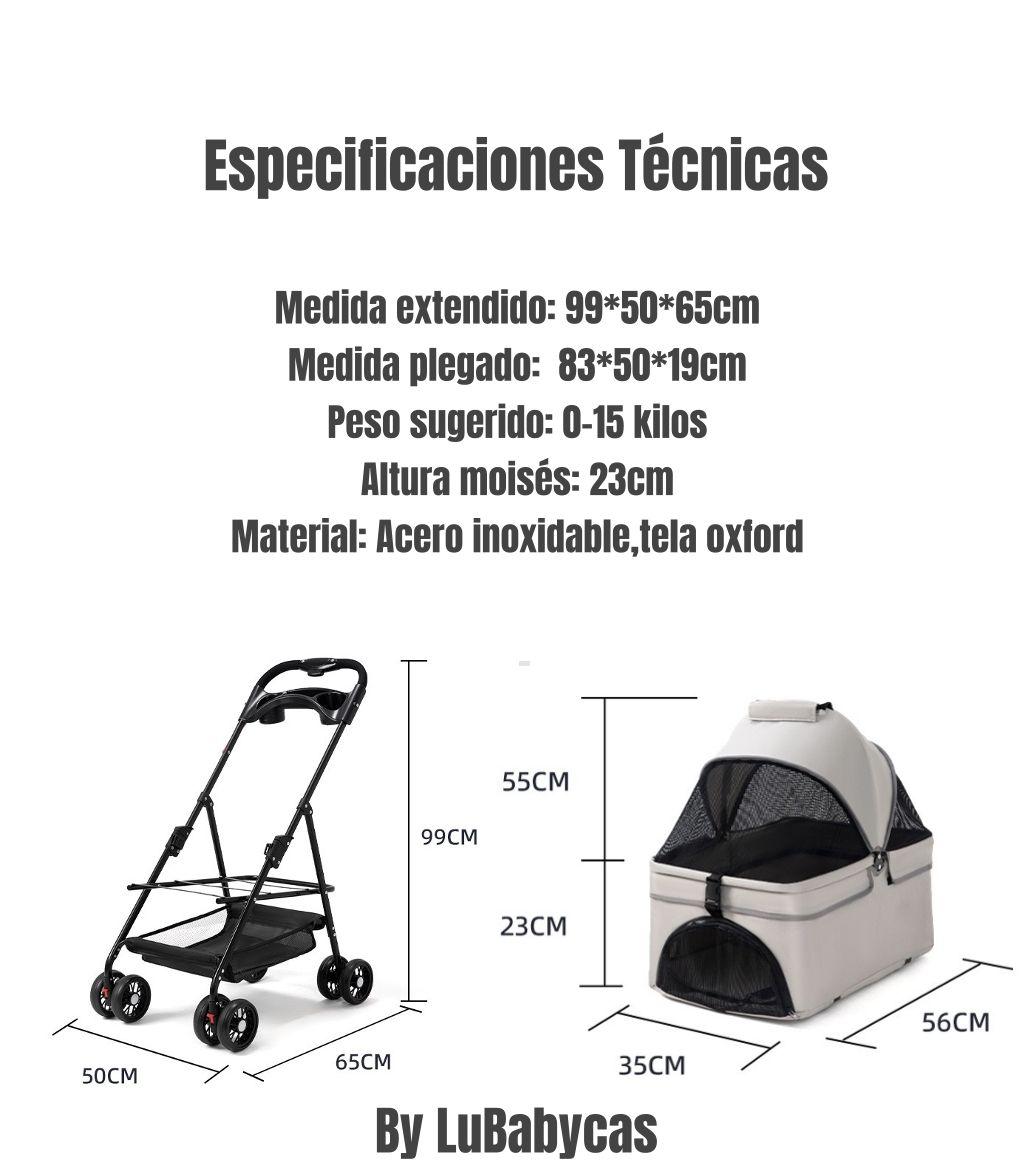 Coche Para Mascotas Perros Gatos 2 En 1 LuBabycas Gris-7