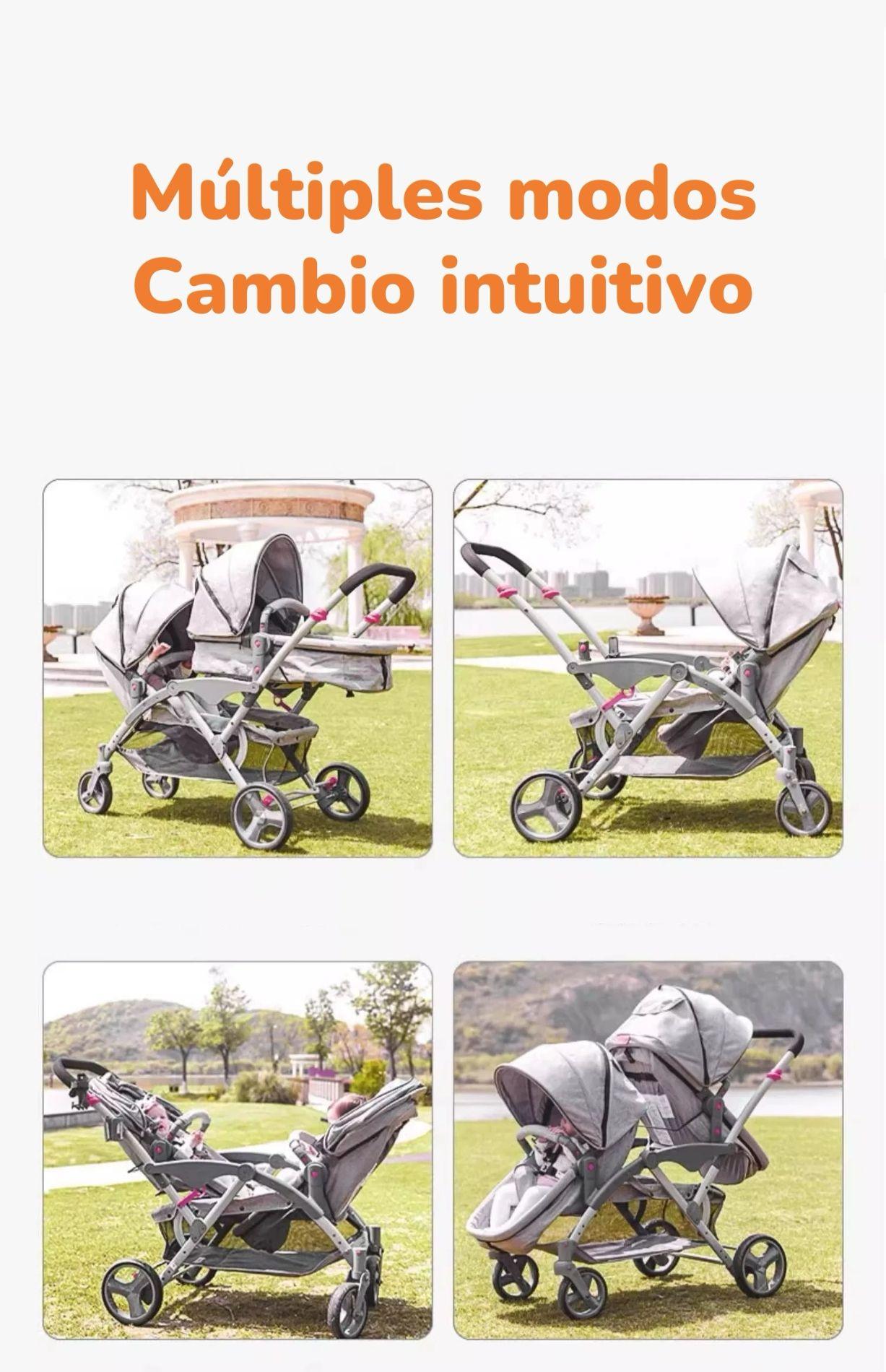 Coche Doble Duo Reclinable 9 Modos En 1 LuBabycas Gris-4