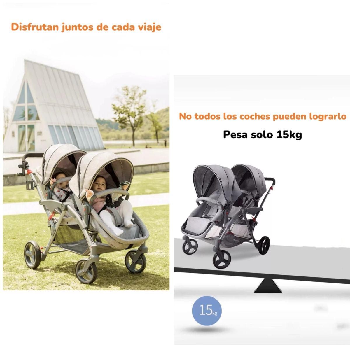 Coche Doble Duo Reclinable 9 Modos En 1 LuBabycas Gris-6