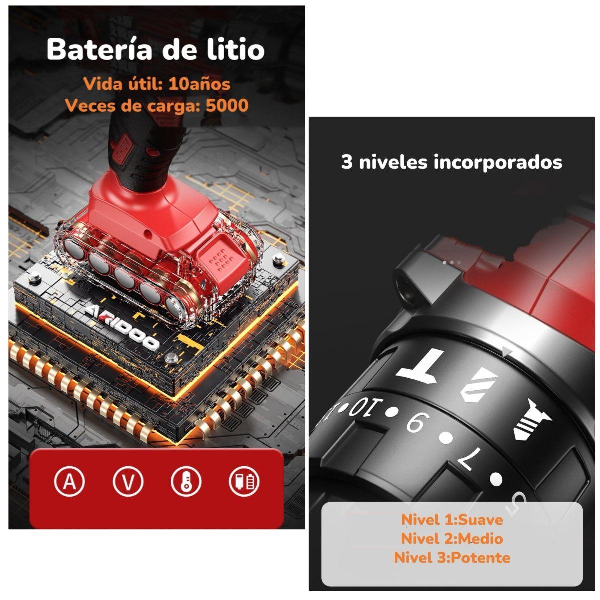 Kit Taladro Inalámbrico 2 Baterías 16,8V 118 Piezas B01-5