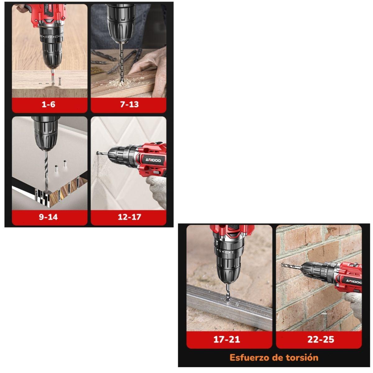 Kit Taladro Inalámbrico 2 Baterías 16,8V 118 Piezas B01-6