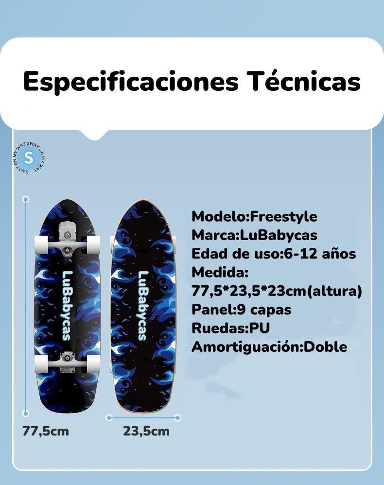 Skate Patineta De Madera Con Luces Freestyle Negra LuBabycas-7