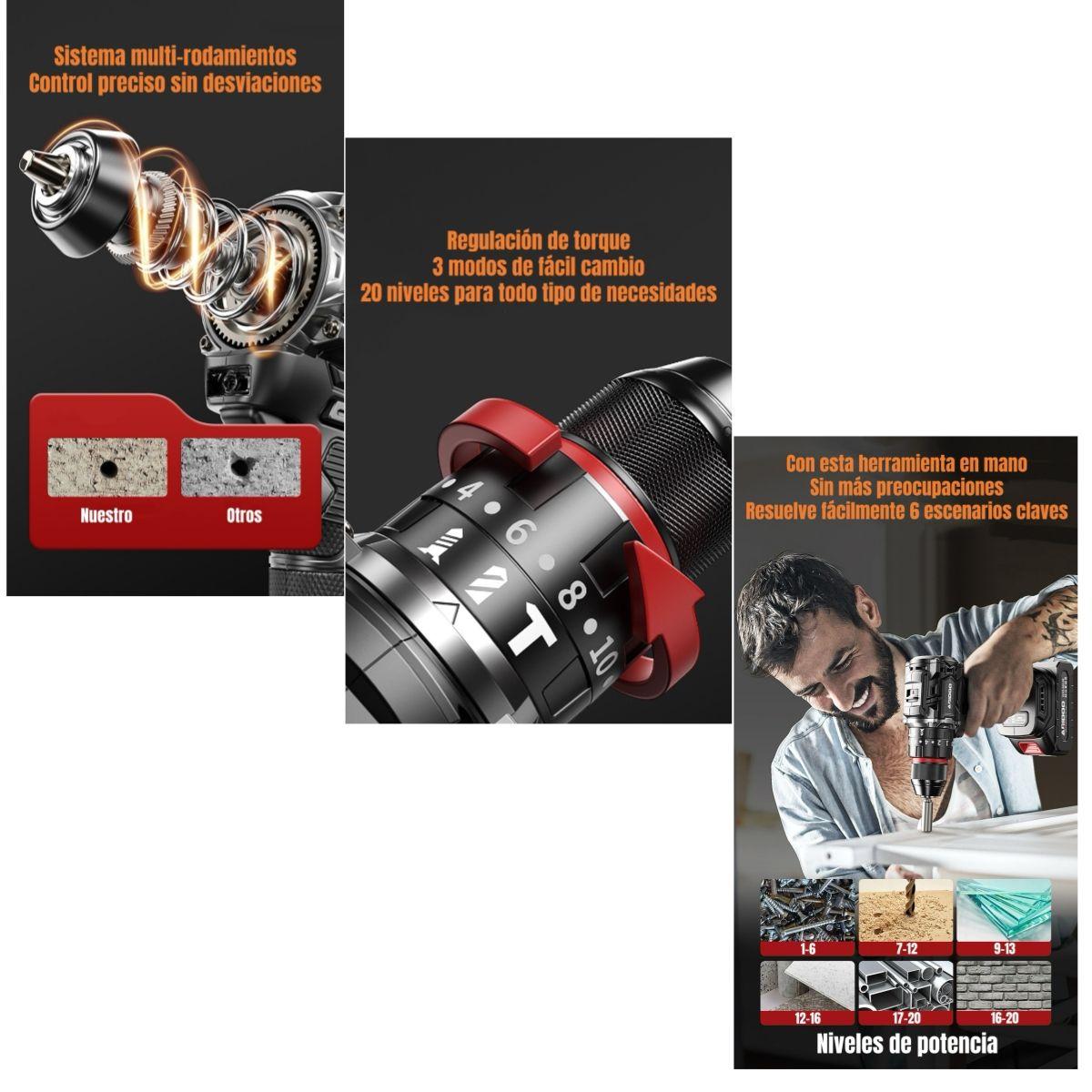 Kit Taladro Atornillador Inalámbrico 21V 2 Baterías B02-5