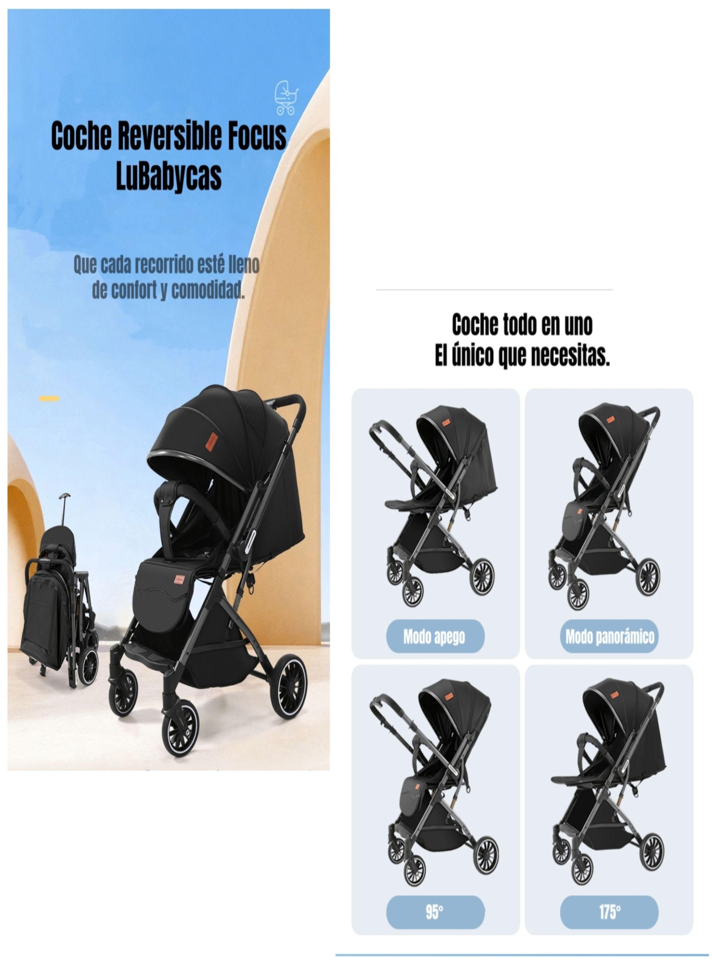 Coche Paseo Reversible Con Mosquitero Focus Negro LuBabycas-2