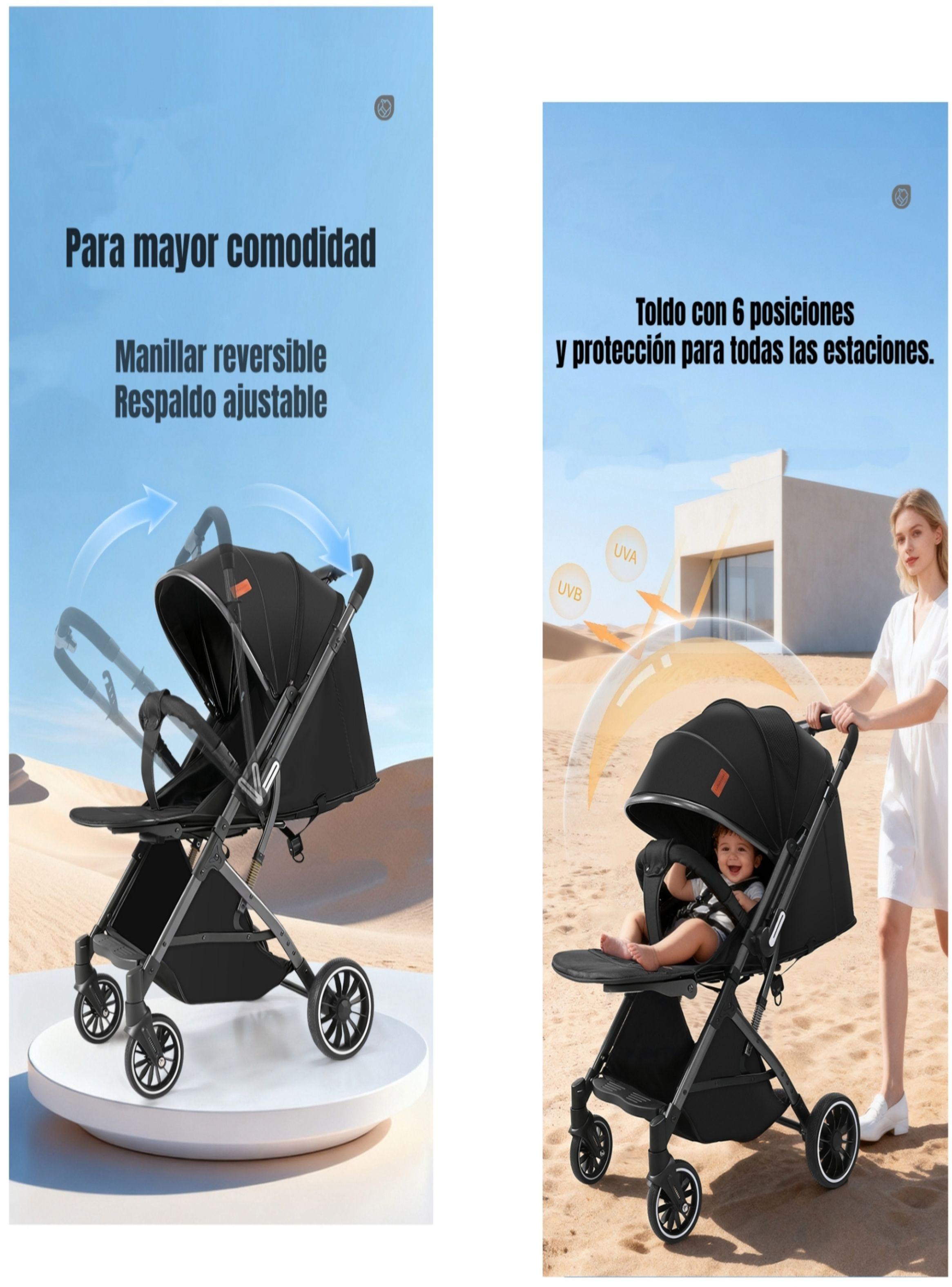 Coche Paseo Reversible Con Mosquitero Focus Negro LuBabycas-3