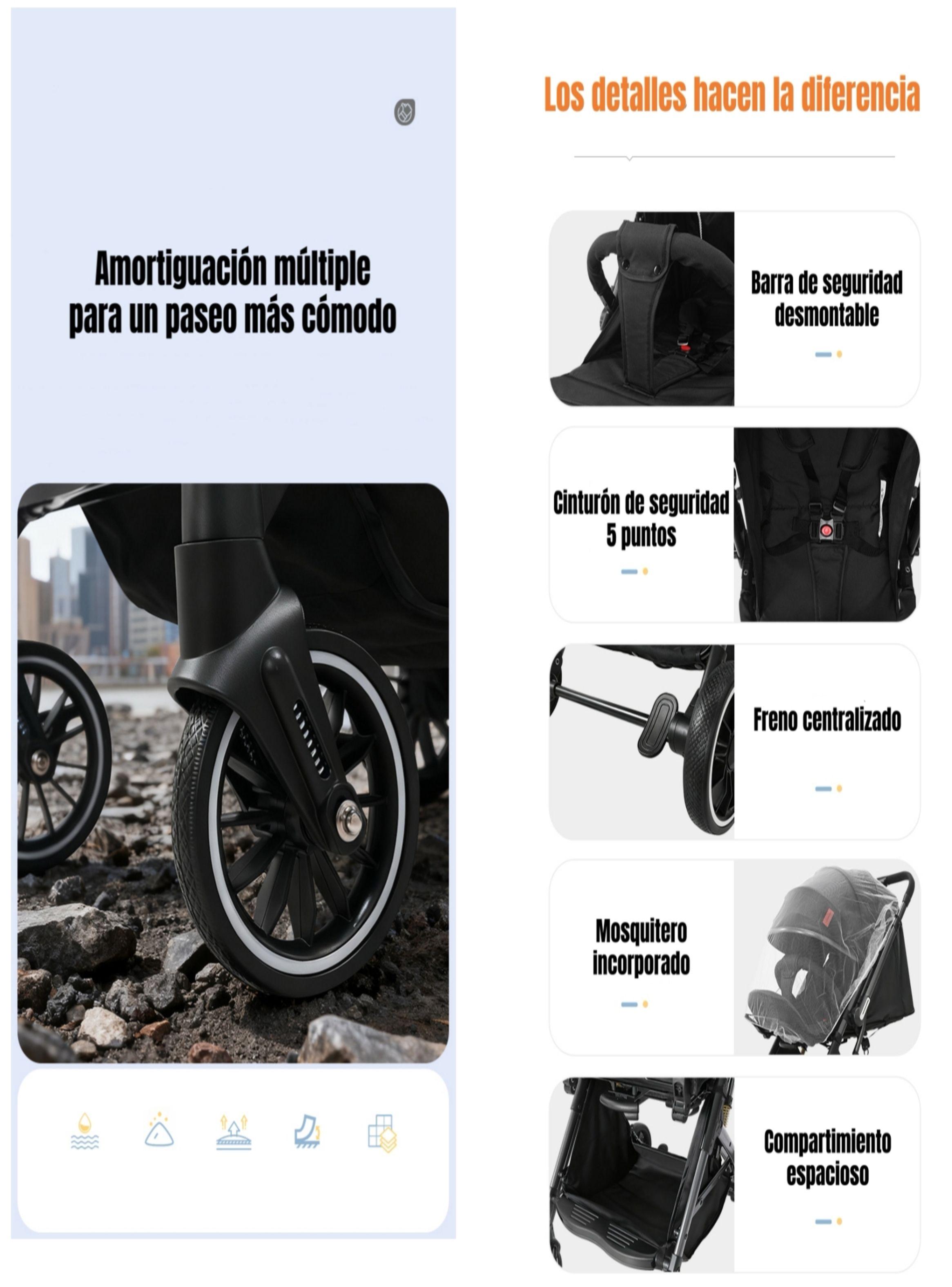 Coche Paseo Reversible Con Mosquitero Focus Negro LuBabycas-6