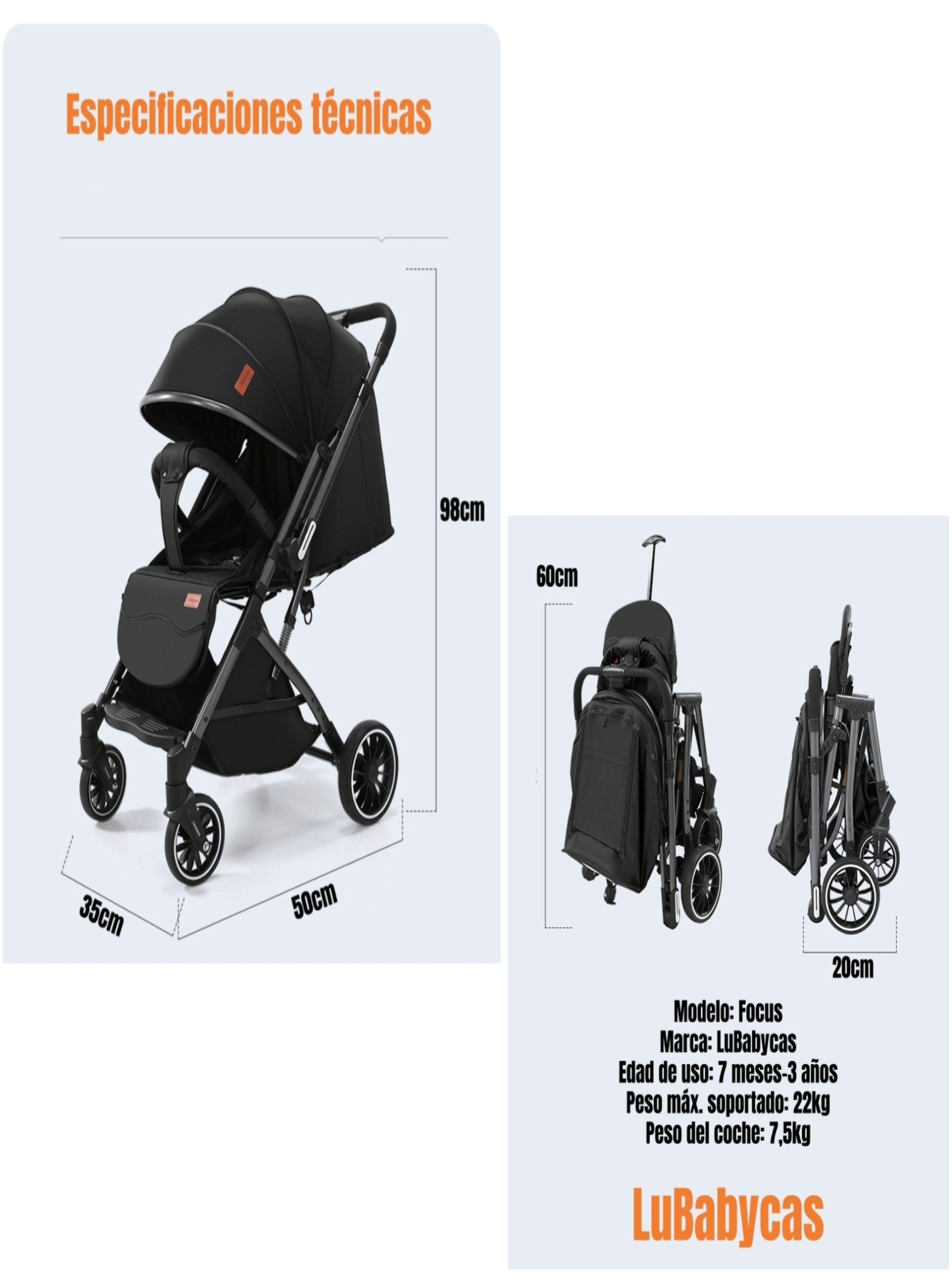 Coche Paseo Reversible Con Mosquitero Focus Negro LuBabycas-8