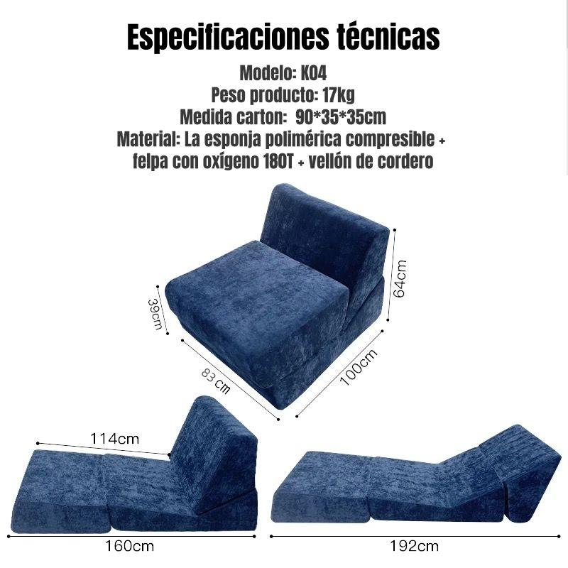 Sillon Sofa Cama Comprimido Convertible 3 en 1 K04 Azul-8