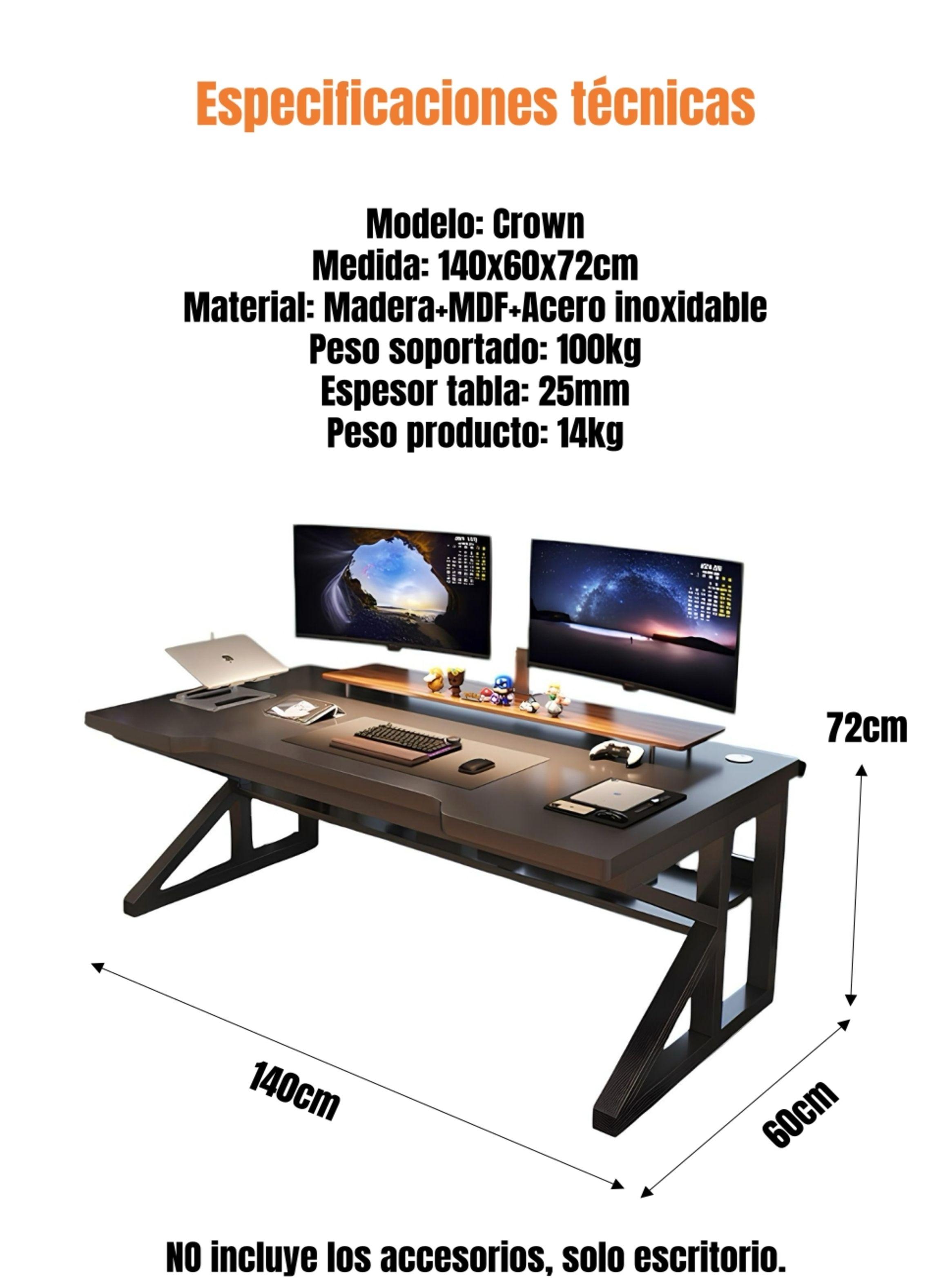 Escritorio De Madera Con Repisa Inferior 140x60x72cm Crown-8