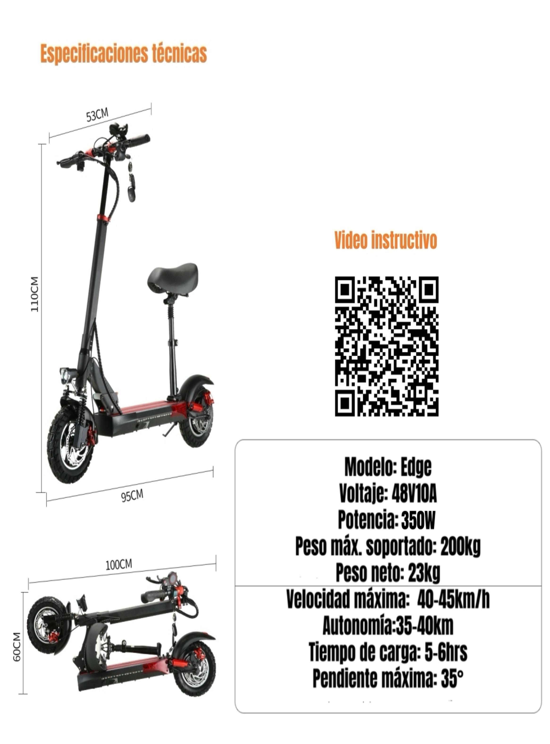 Scooter Adulto Eléctrico 40KM 48V 350W Edge Negro-8