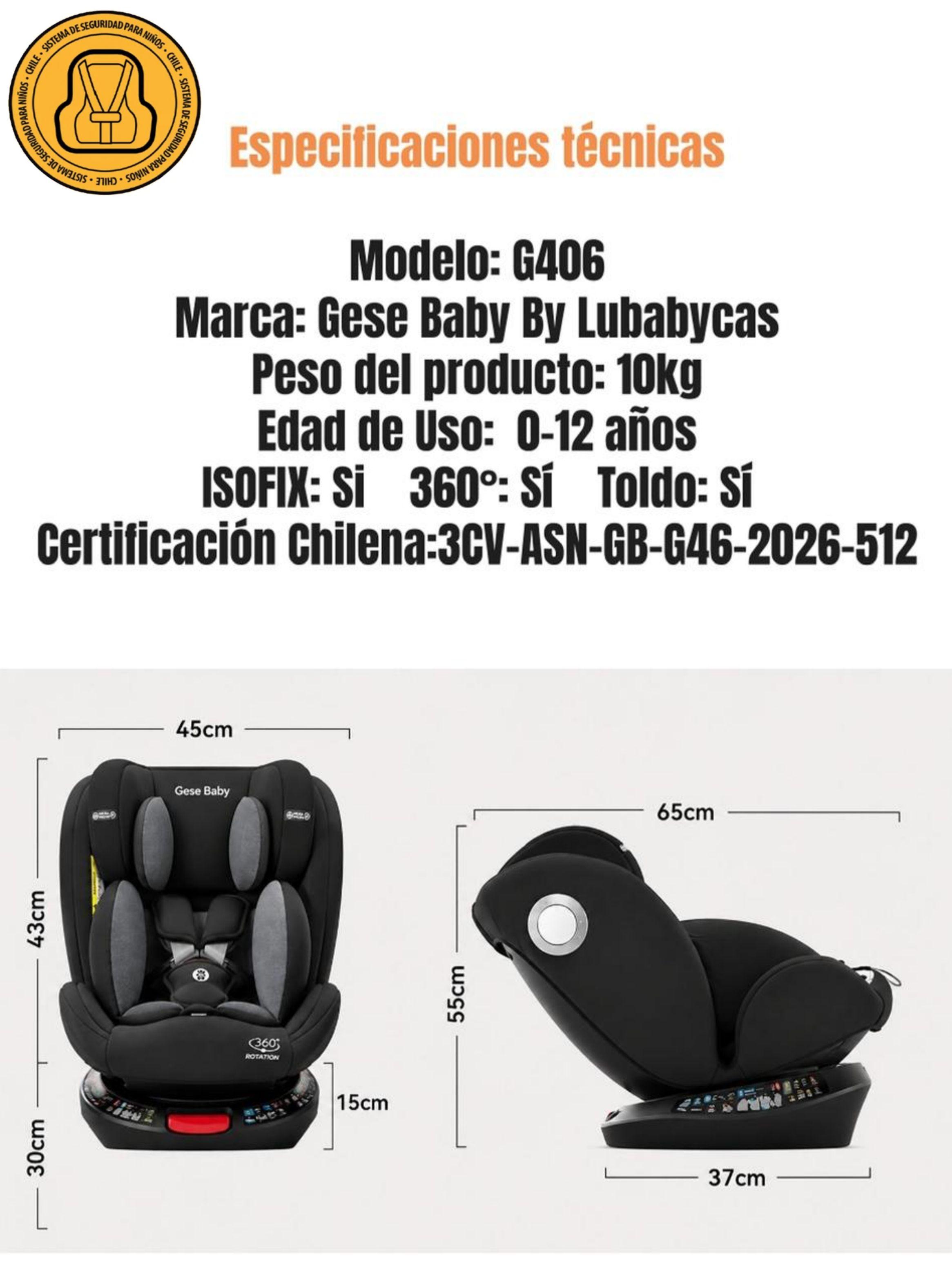 Silla de Auto Convertible 360° Isofix G406 Negra LuBabycas-8