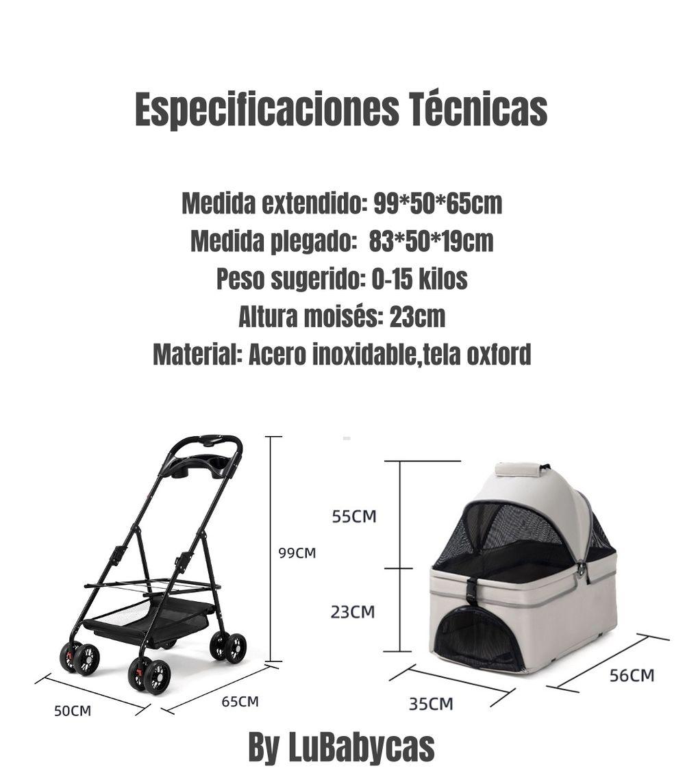 Coche Para Mascotas Perros Gatos 2 En 1 LuBabycas Negro-7
