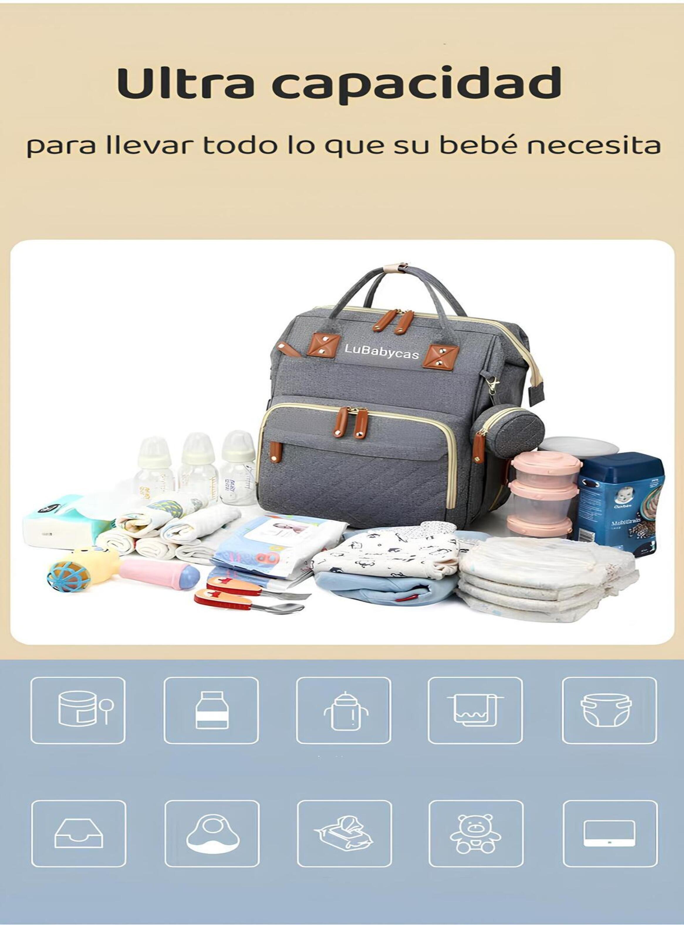 Mochila Maternal Lubabycas Impermeable Con Accesorios Gris-2