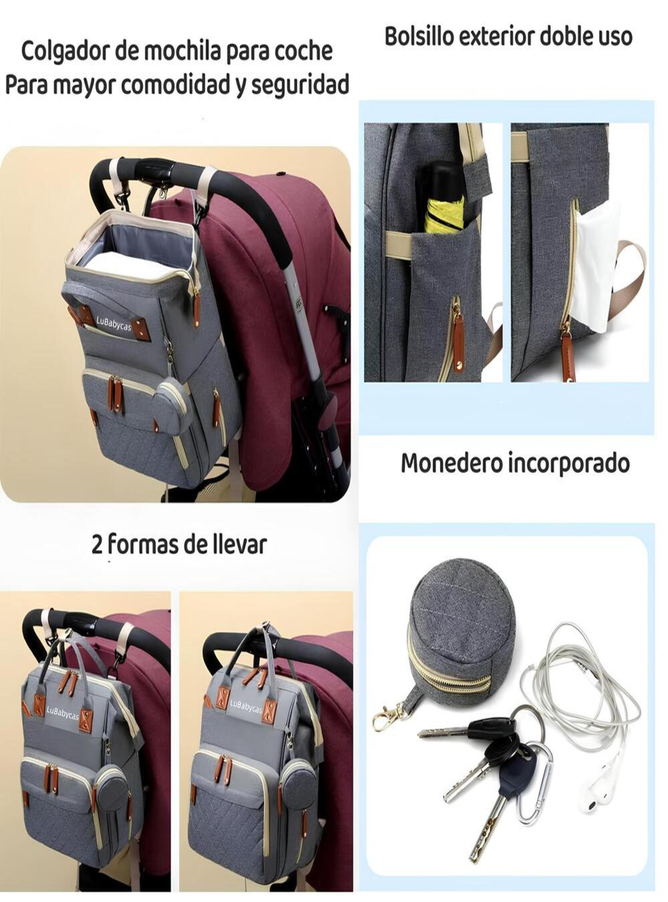 Mochila Maternal Lubabycas Impermeable Con Accesorios Gris-3