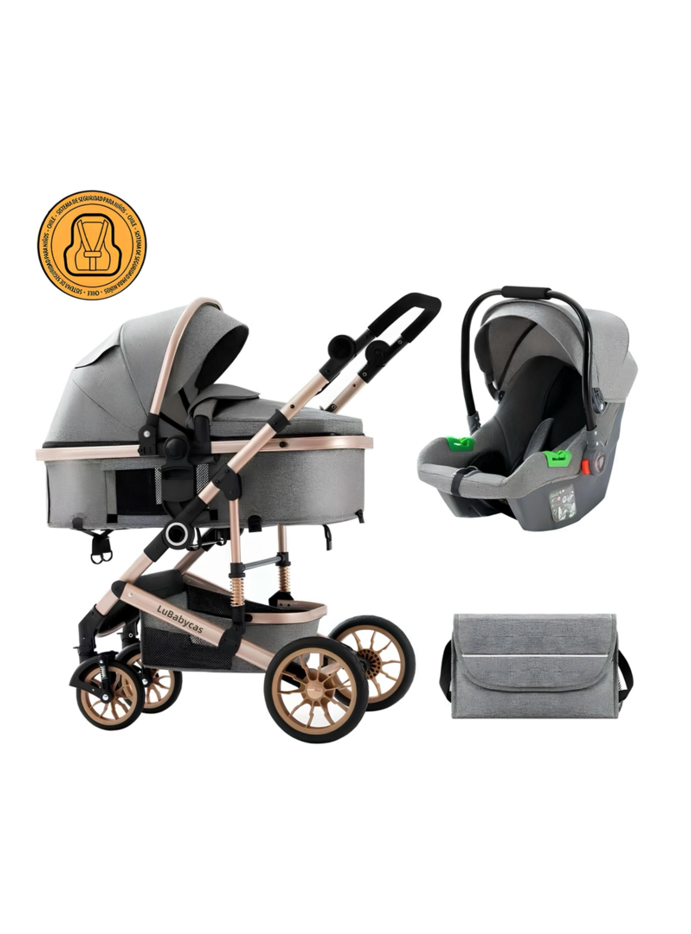 Coche Cuna Con Silla Nido y Accesorios LuBabycas Gris-0