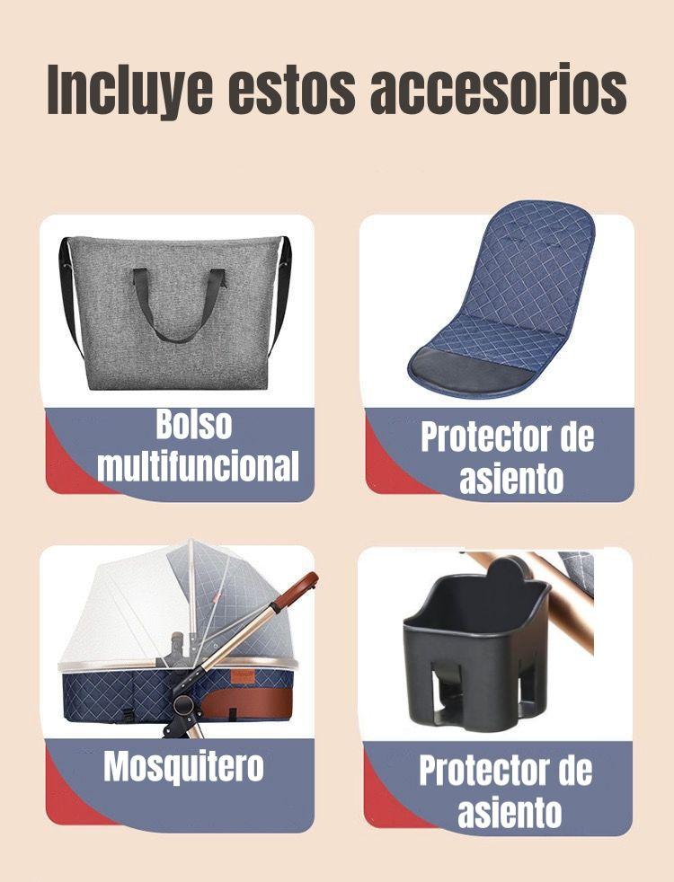 Coche Cuna Con Silla Nido y Accesorios LuBabycas Gris-1